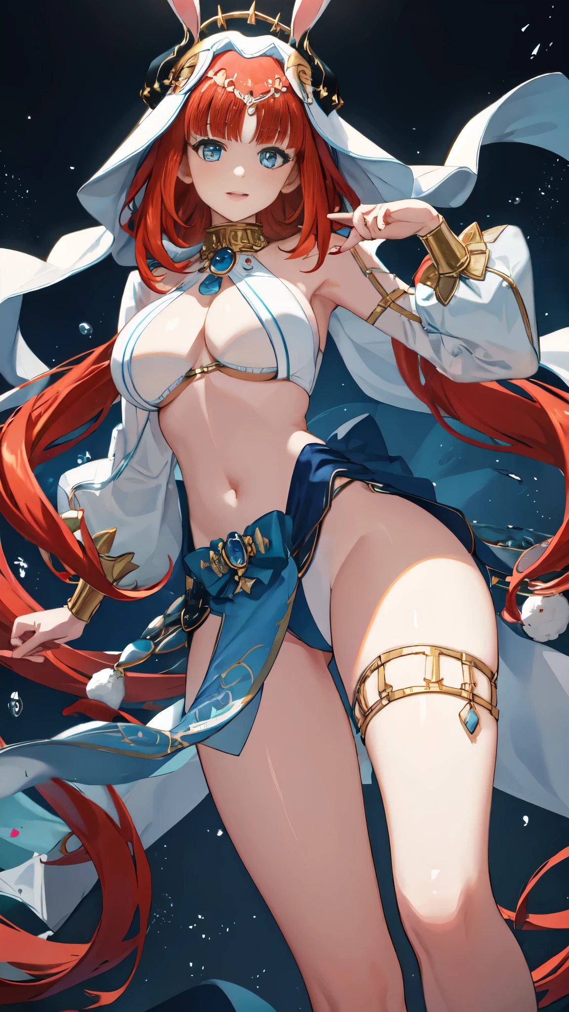 masterpiece, highest quality, slim legs, blue eyes, Nilow, redhead, long hair, fascinating , 超big breasts, Happy, valley, Bunny girl, High leg, sensational、big breasts、big breasts、super breasts、M-shaped legs、open your legs、open the thighs、