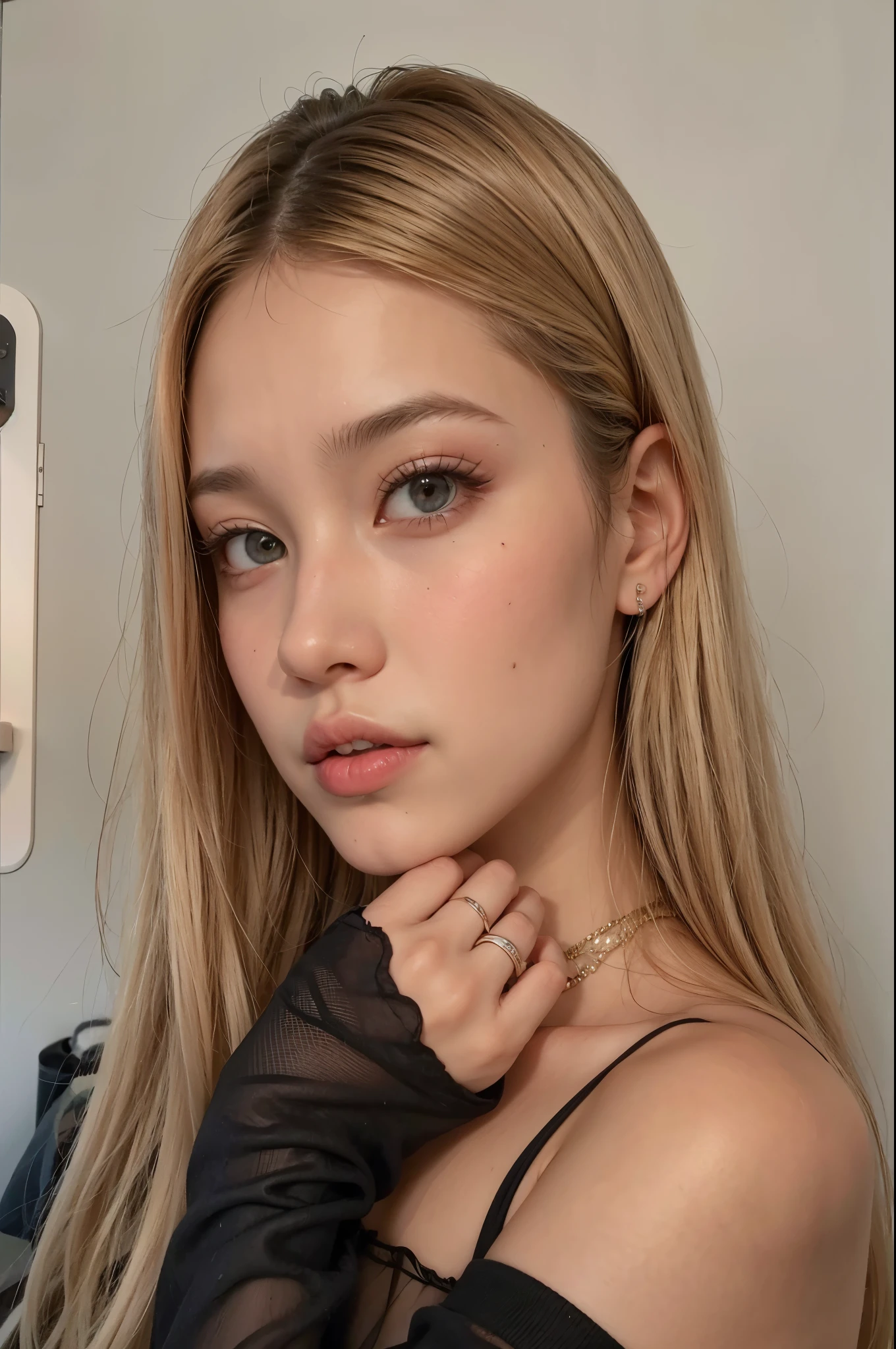 mulher loira com cabelo comprido e blusa preta tirando uma selfie, Retrato de Sophie Mudd, retrato suave fotografado 8k, uma garota com cabelo loiro, Anna Nikonova aka Newmilky, 🤤 retrato de , adolescente hiperrealista, Sydney Sweeney, 2 modelo feminino de 4 anos, linda jovem modelo, cabelo loiro e olhos grandes, Retrato de Jossi do Blackpink, blackpink jennie