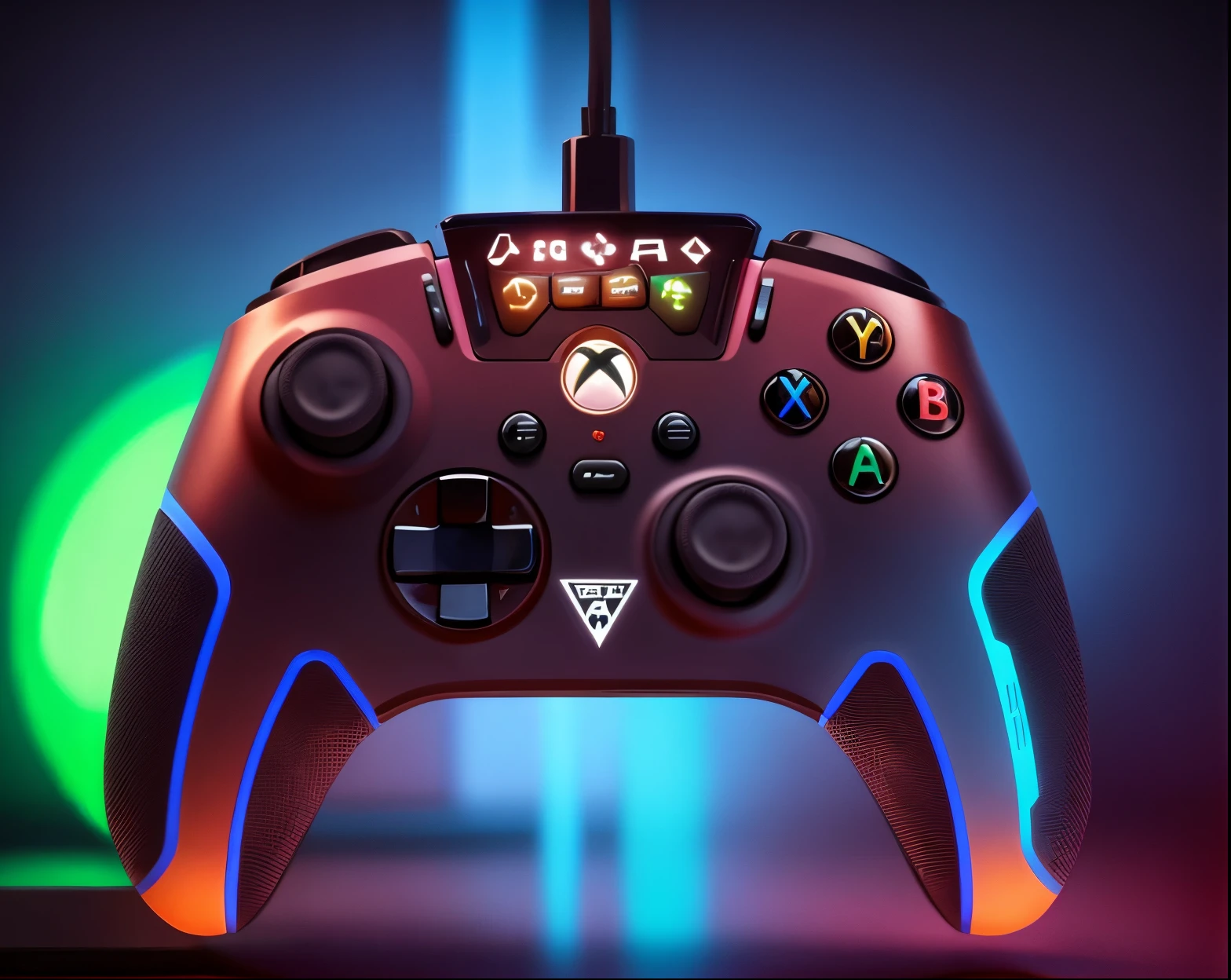 a close up of a controller with a cable attached to it, controllers, gaming, controller, holding controller, controller deck, rtx, xbox, gamer, detailed shot, ultra-detailed, ultra - detailed, rtx on, full - view, video game control, -h 640, - h 6 4 0, esports, bottom angle