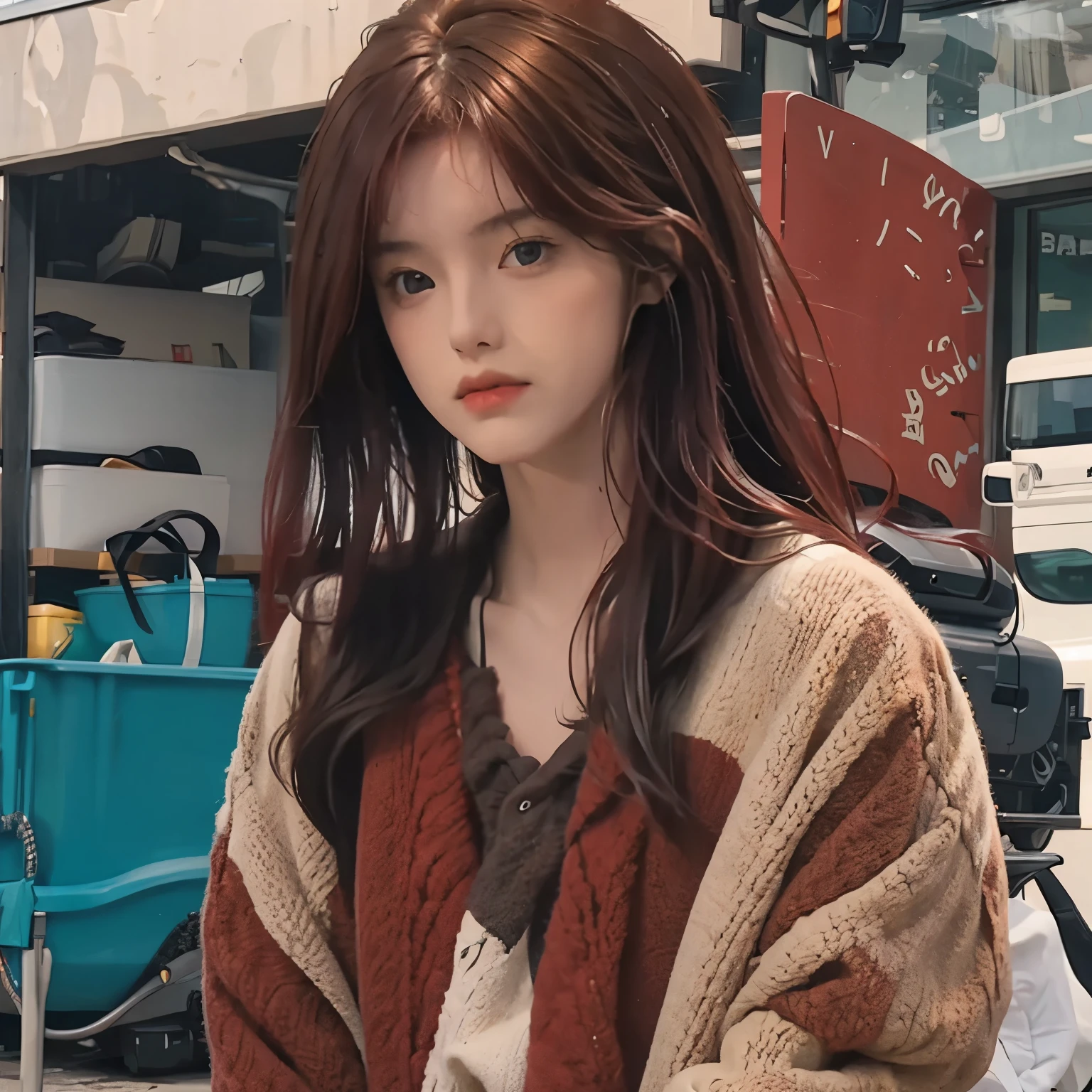 Female, 14 years old, pretty, tall, dark red hair, french, thin