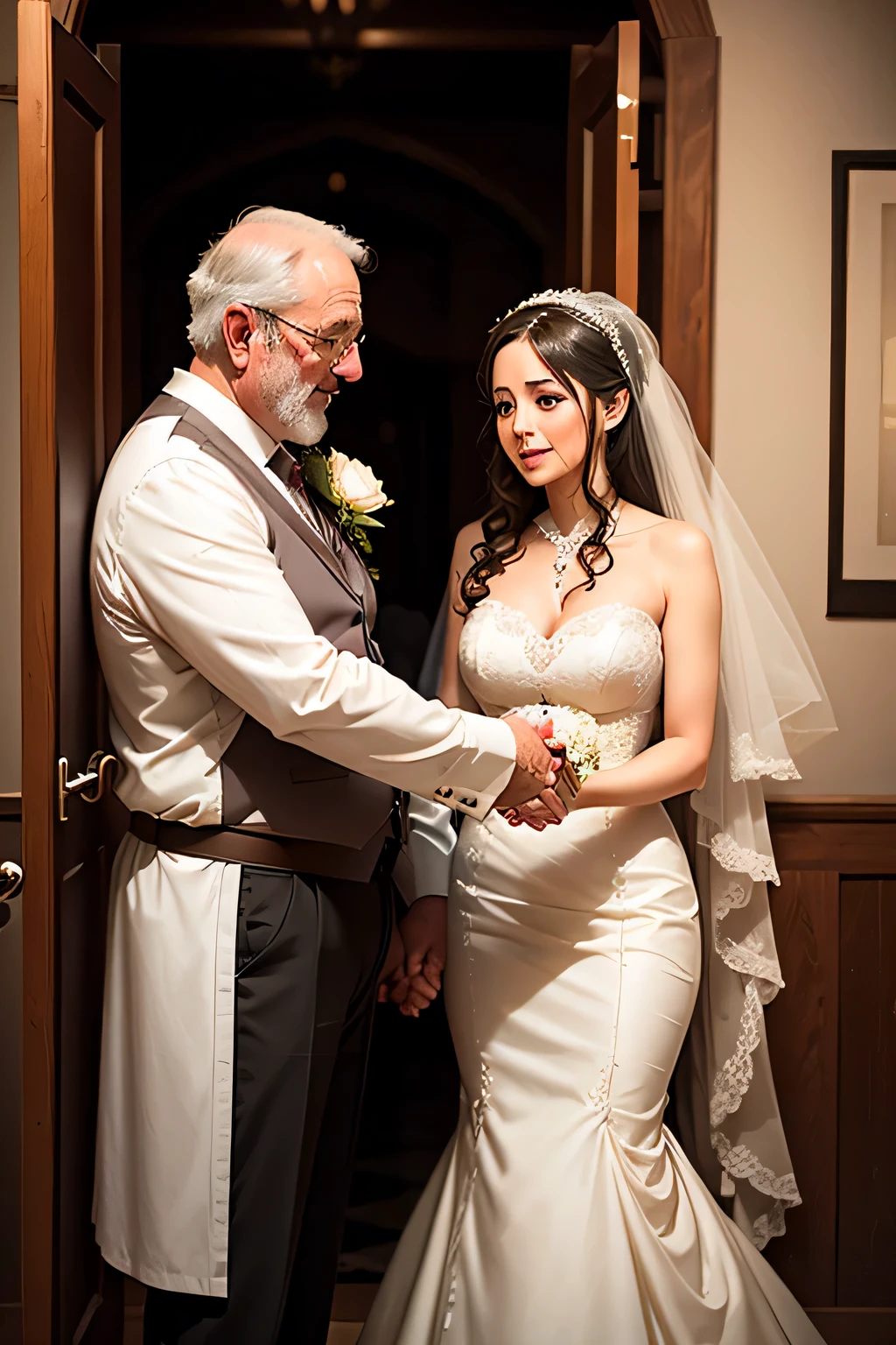father inlaw holding bride's hand