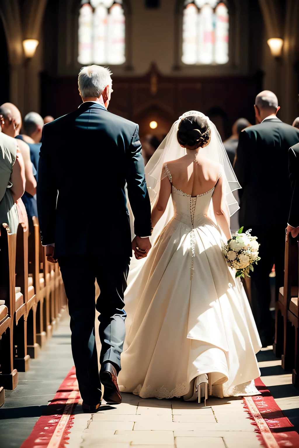 father walking bride down the isle, back facing