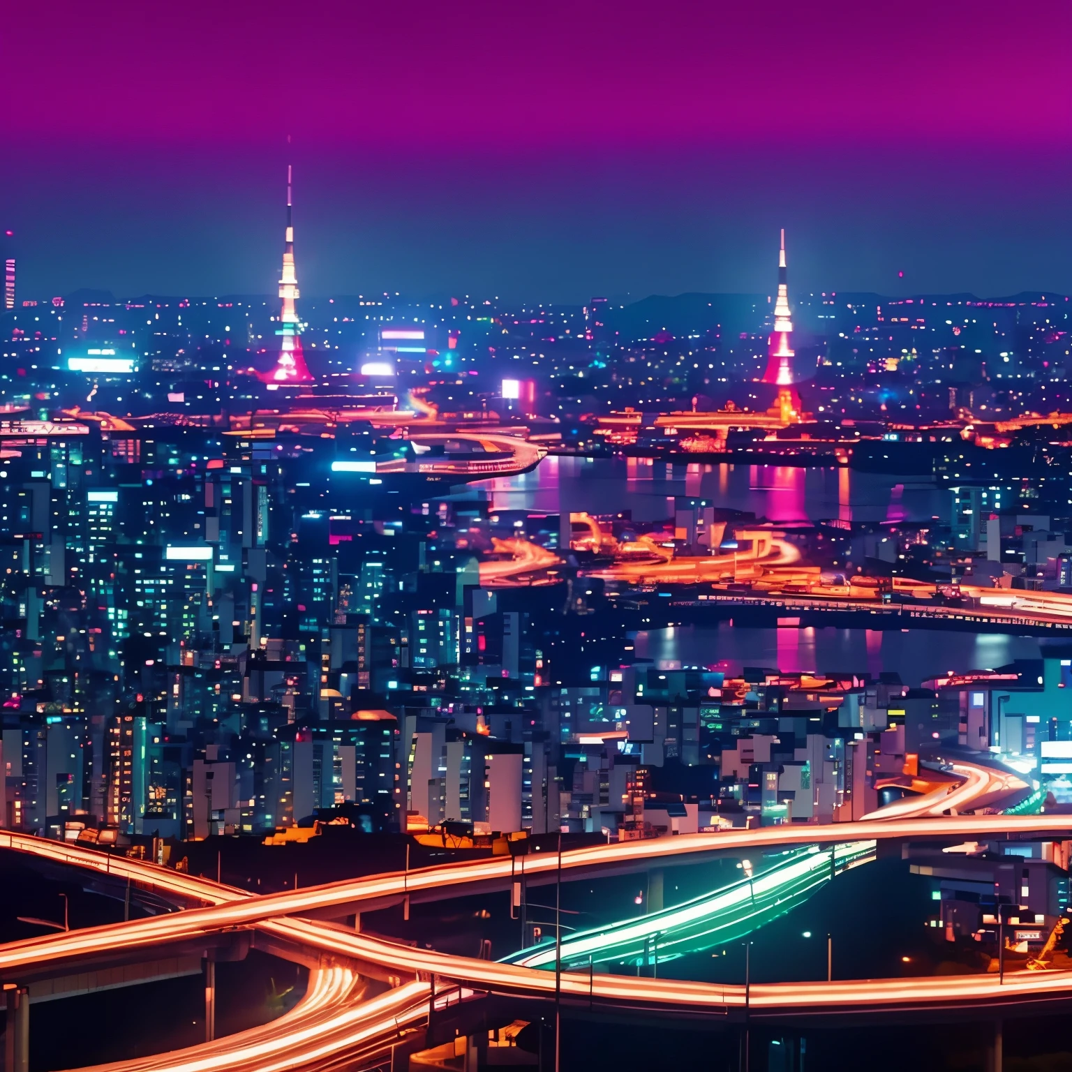 Tokyo、City Pop、Highway、neon、night view