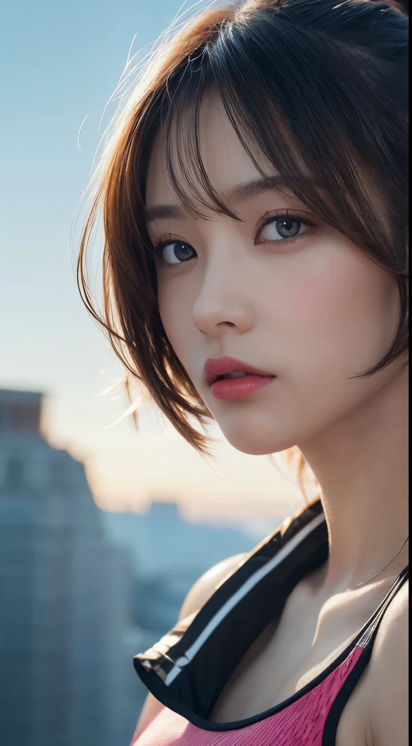 masutepiece, Best Quality, Illustration, Ultra-detailed, finely detail, hight resolution, 8K Wallpaper, Perfect dynamic composition, Beautiful detailed eyes,Colossal , fitness wear, Natural Color Lip,