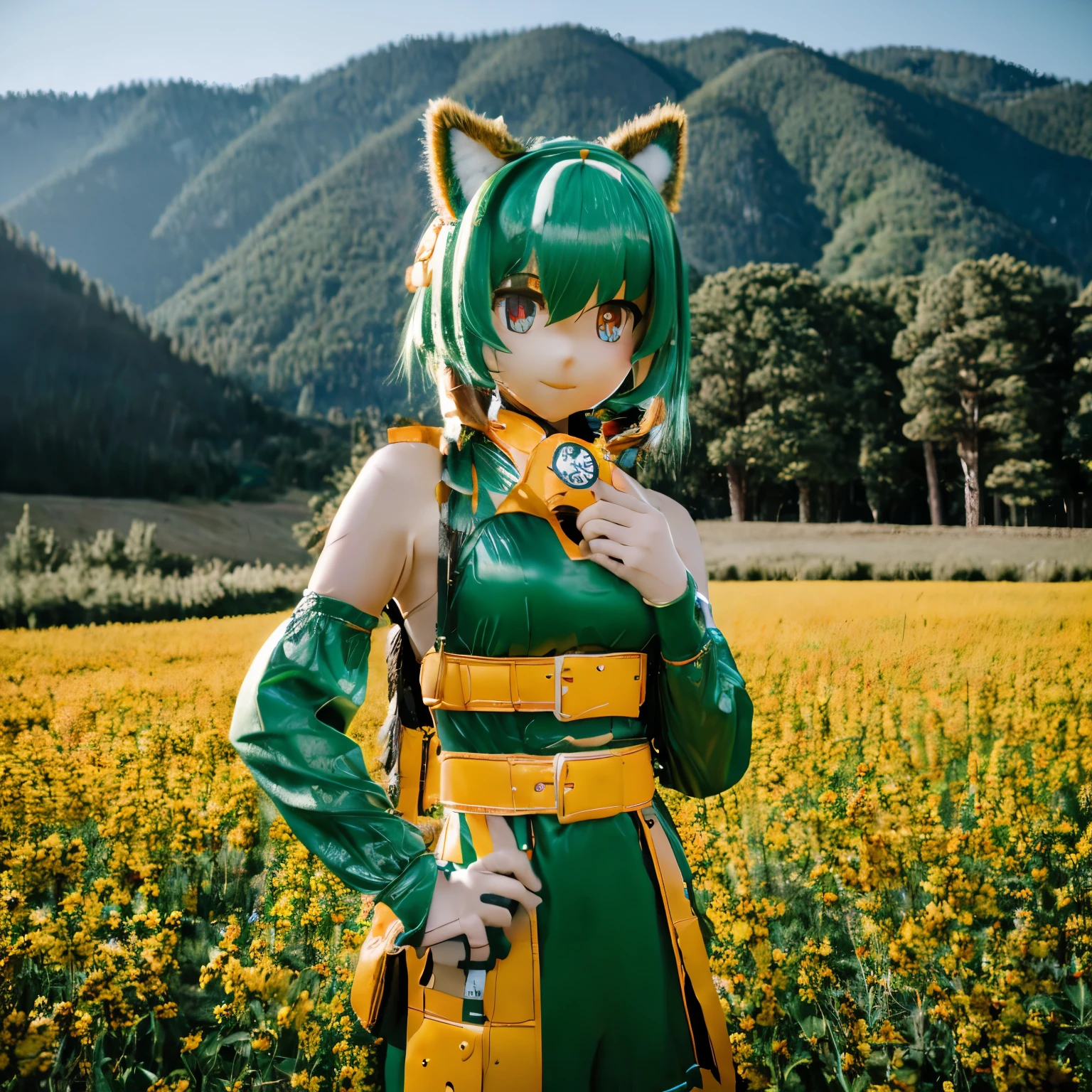 woman wearing green and yellow costume、Kigurumi