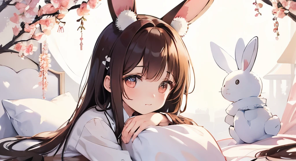 naughty man, shy, grabbing a stuffed animal, downward gaze, semen on face, rabbit clothes