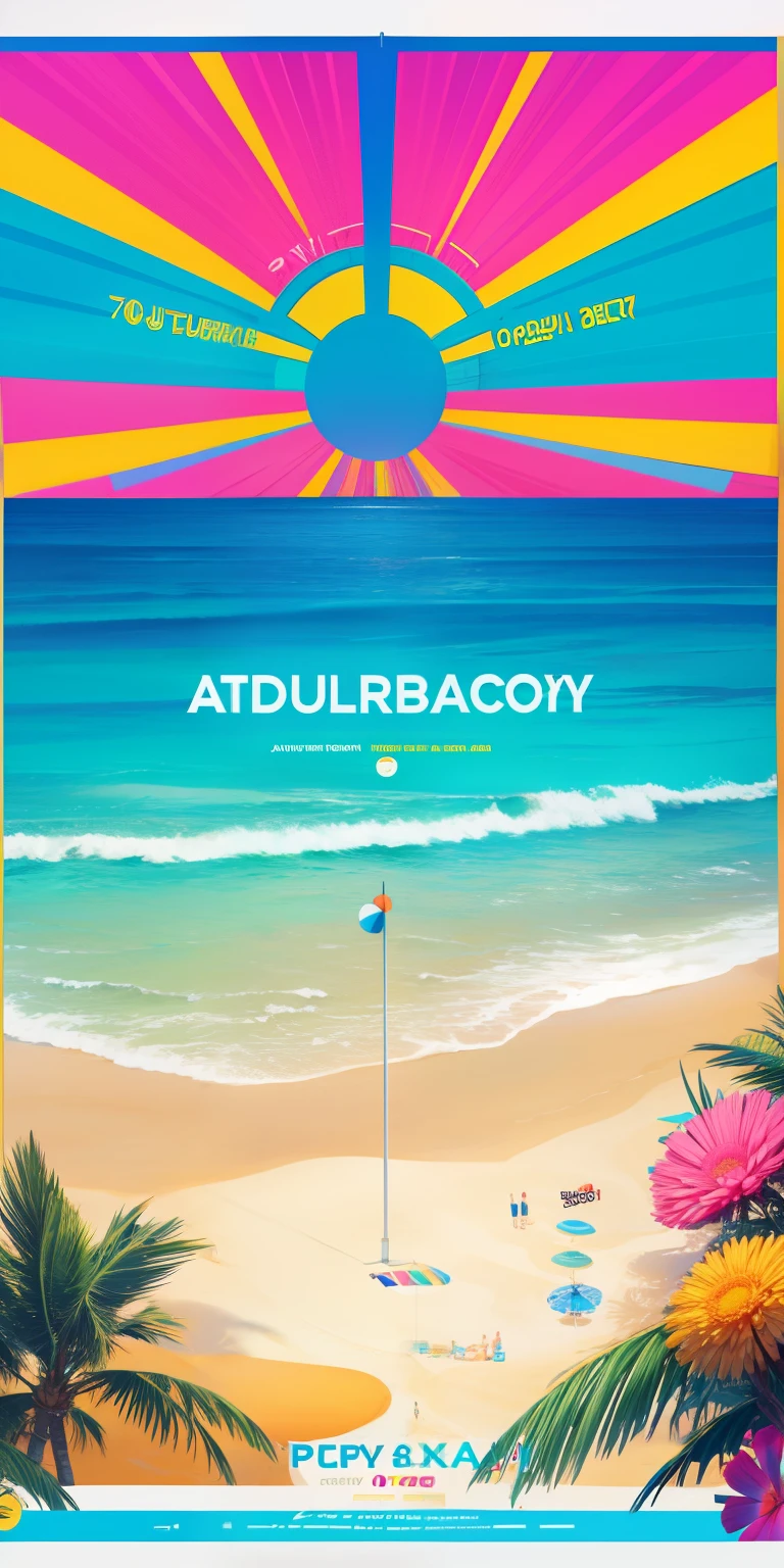 beach party poster design with neon fonts happening on 4th of august 2024