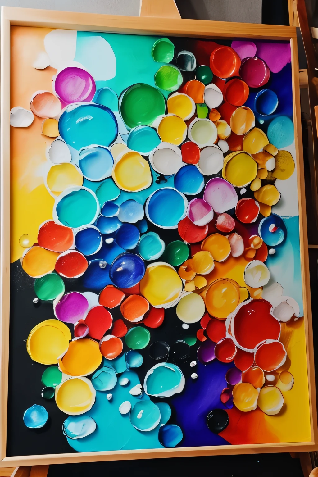 Created a painting board with multiple colors, abstrait, bulles,