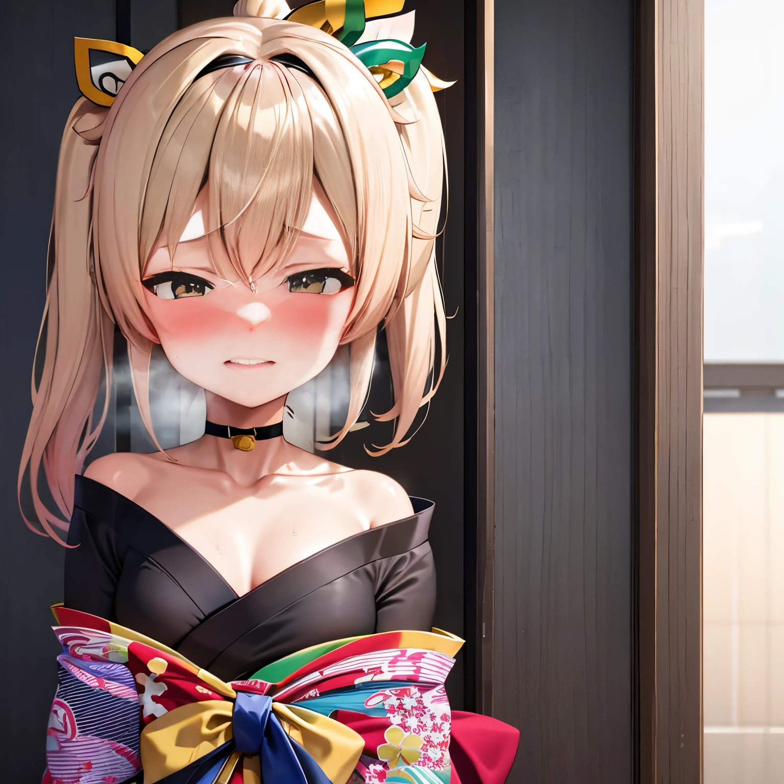 NSFW,Hololive,Kazuma Iroha,kimono,embarrassed face,background:Inside the love hotel