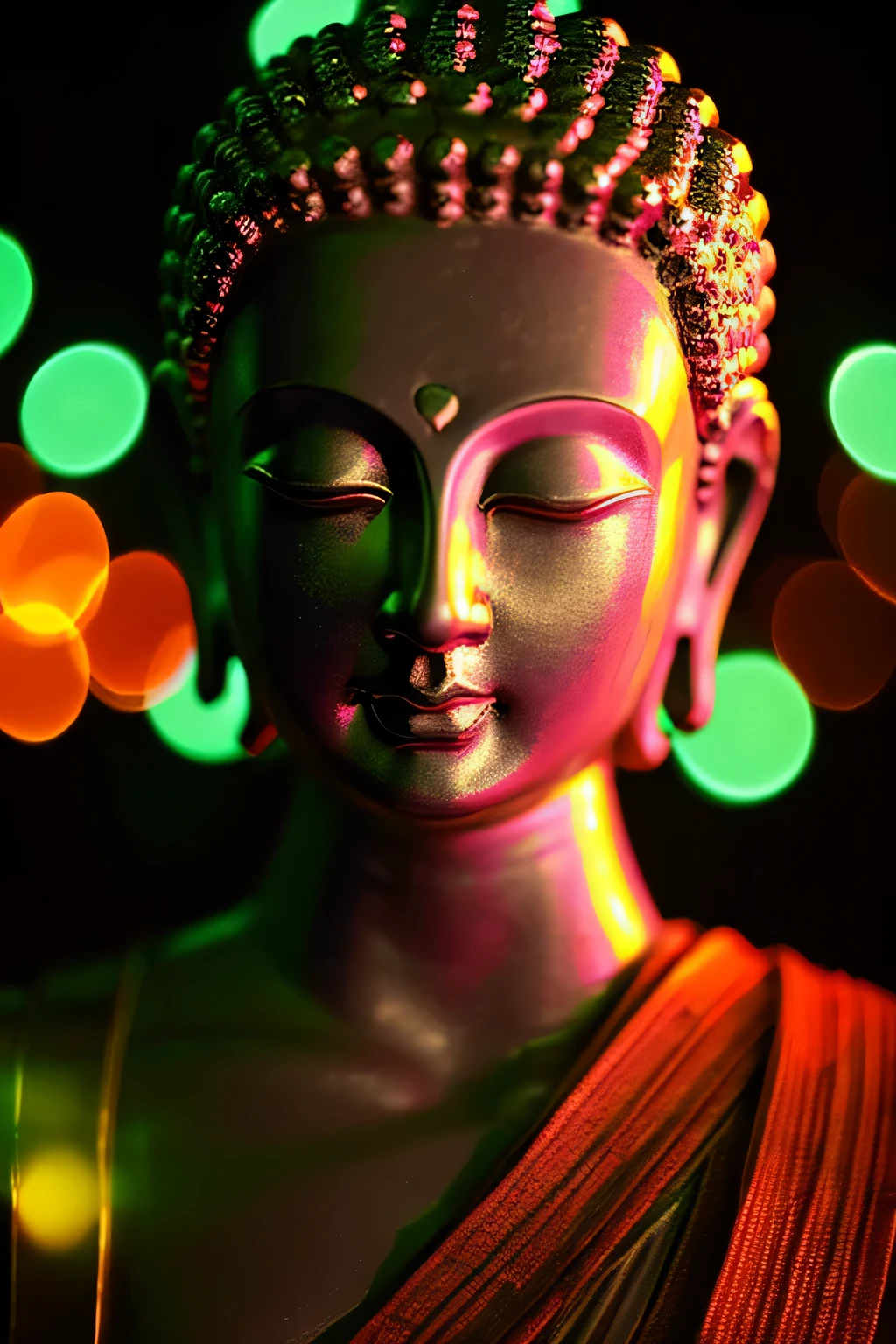 Buddha statue、Excellent、Buddha、Excellent半身,shining brightly,The entire screen lights up,close up of face
