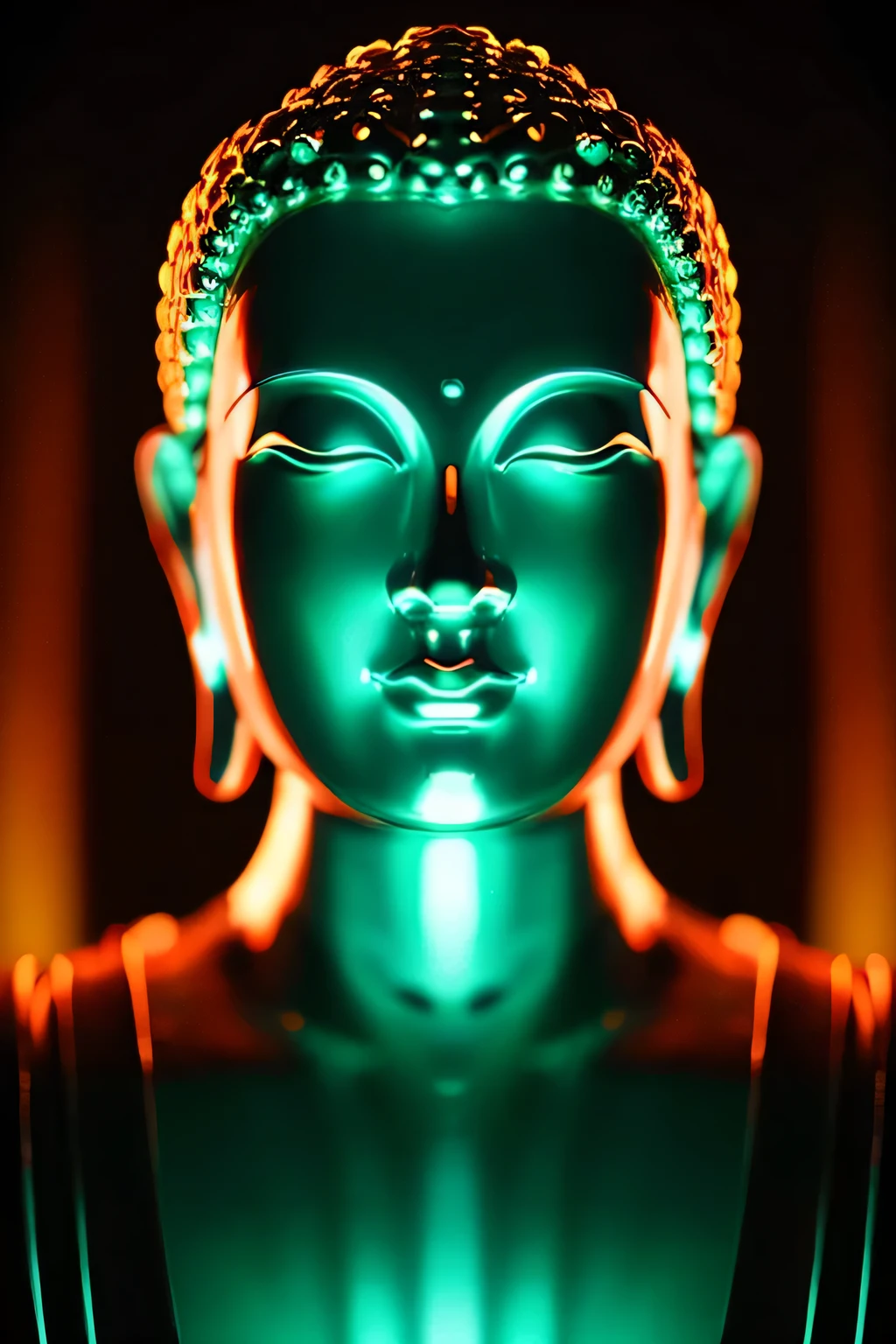Buddha statue、Excellent、Buddha、Excellent半身,shining brightly,The entire screen lights up,close up of face