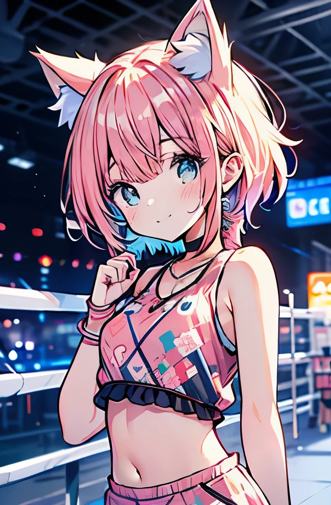 boxing、teenage girl、、belly button、stomach、skirt、Cat ear、cute