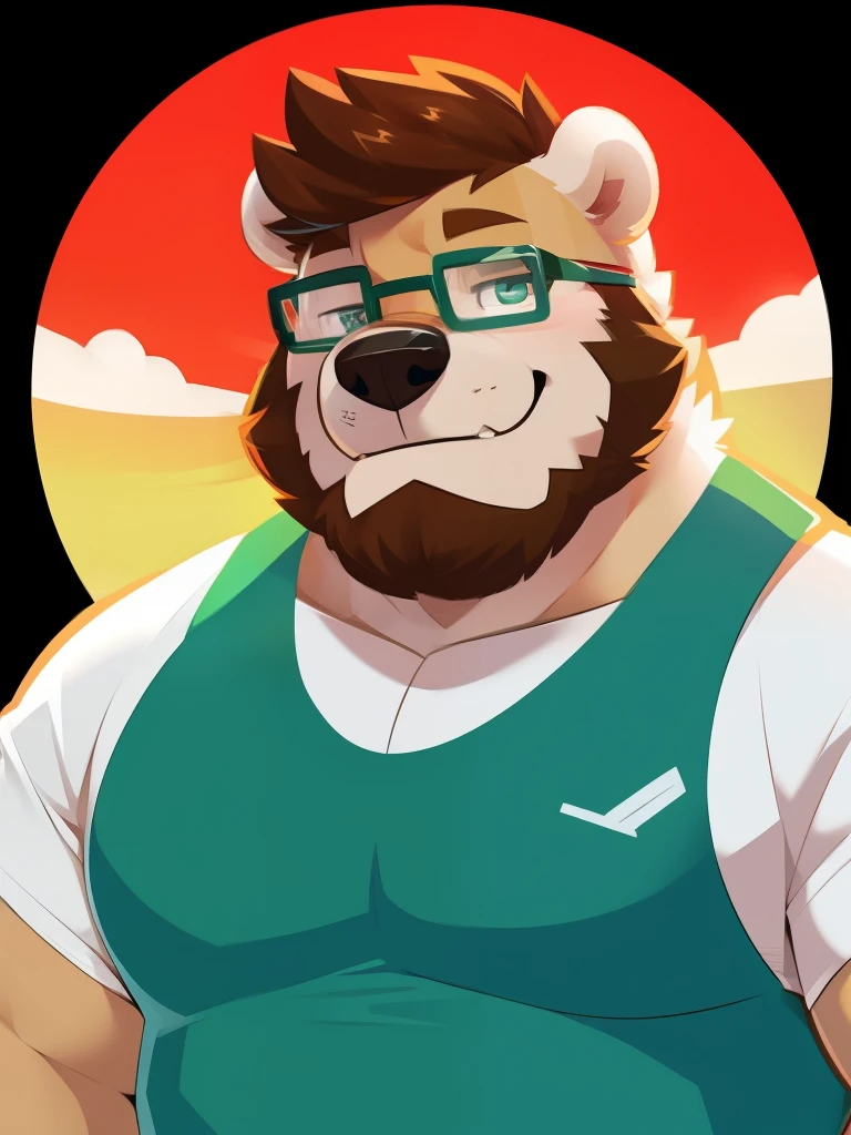 By Greenendorf, polar bear, brown dutch beard, square glasses, brown hair