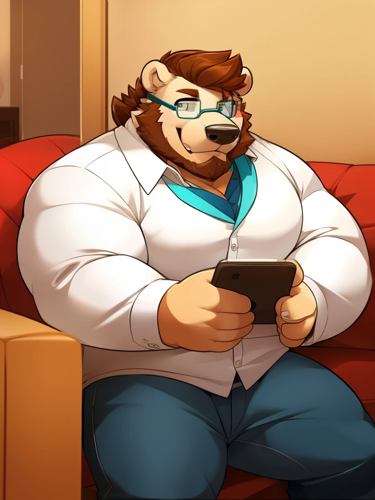 By Greenendorf, polar bear, brown dutch beard, square glasses, brown hair