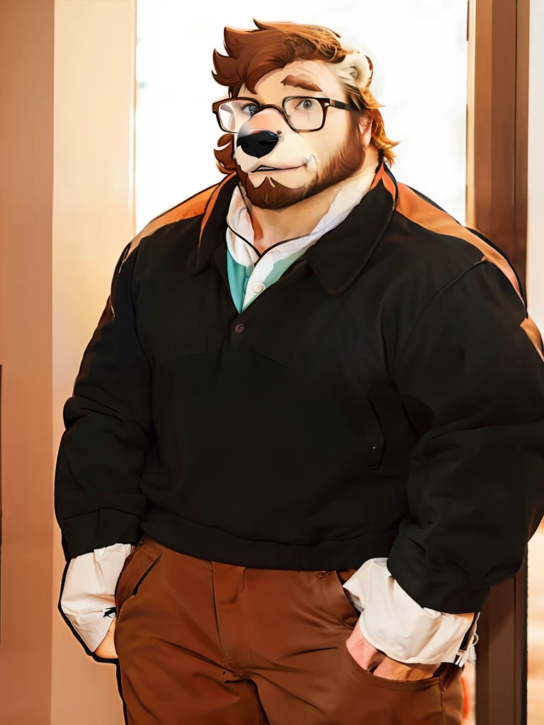 By Greenendorf, polar bear, brown dutch beard, square glasses, brown hair