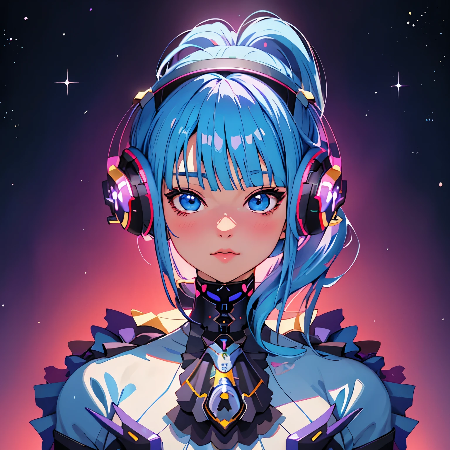 Close-up of a person wearing headphones and a dress, zodiac girl portrait knight, live2d virtual YouTuber model, perfect anime cyborg woman, perfect android girl, I deny that matter, portrait anime space cadet girl, anime moe art style, digital anime illustration, Future Anime Girl, Created at Anime Artist Studio, anime girl with space hair, anime character