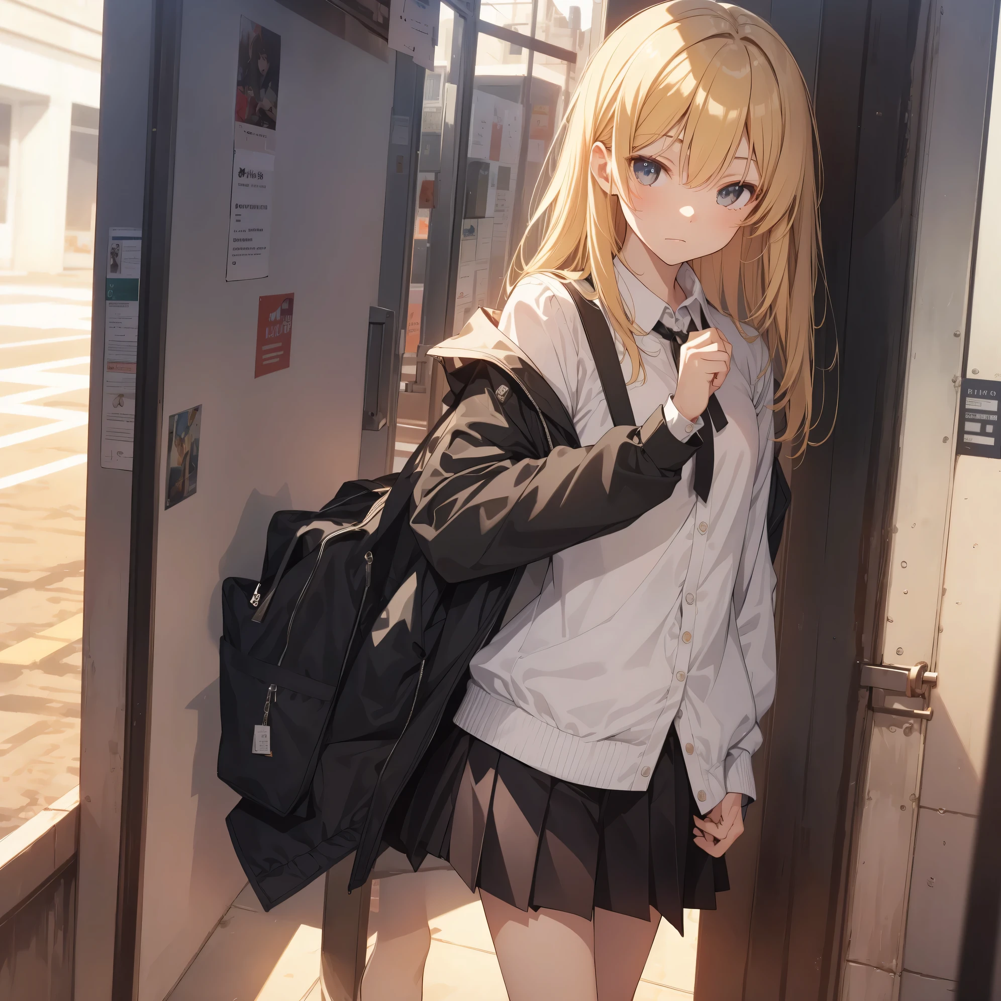 Super high quality by the art god, super detailed, High resolution, anime moe art style, best anime 8K konachan wallpaper, pixiv contest winner, perfect anatomy, break,(Please draw a girl walking sleepily to school alOne. )break, 1 girl, (alone,little woman, lolita, , 13 years old:1.3),All limbs, full finger,, The charm of an immature body, (very short hair), hair_that&#39;s all_One_eye, flat chest, small ass, between legs, small black eyes, beautiful detailed eyes, well-proportiOned iris and pupils, expressive eyes,  highres detailed hair, skirt, collared shirt, neck ribbon, pleated skirt, school uniform, shirt, white shirt, (detailed lighting), (detailed background), On the way to school. break,super dense skin, Best lighting by famous artists, 8K, figure,UHD, rough skin