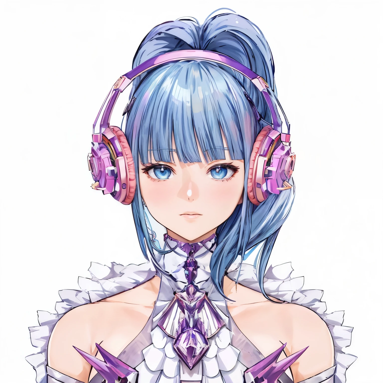 Close-up of a person wearing headphones and a dress, zodiac girl portrait knight, live2d virtual YouTuber model, perfect anime cyborg woman, perfect android girl, I deny that matter, portrait anime space cadet girl, anime moe art style, digital anime illustration, Future Anime Girl, Created at Anime Artist Studio, anime girl with space hair, anime character