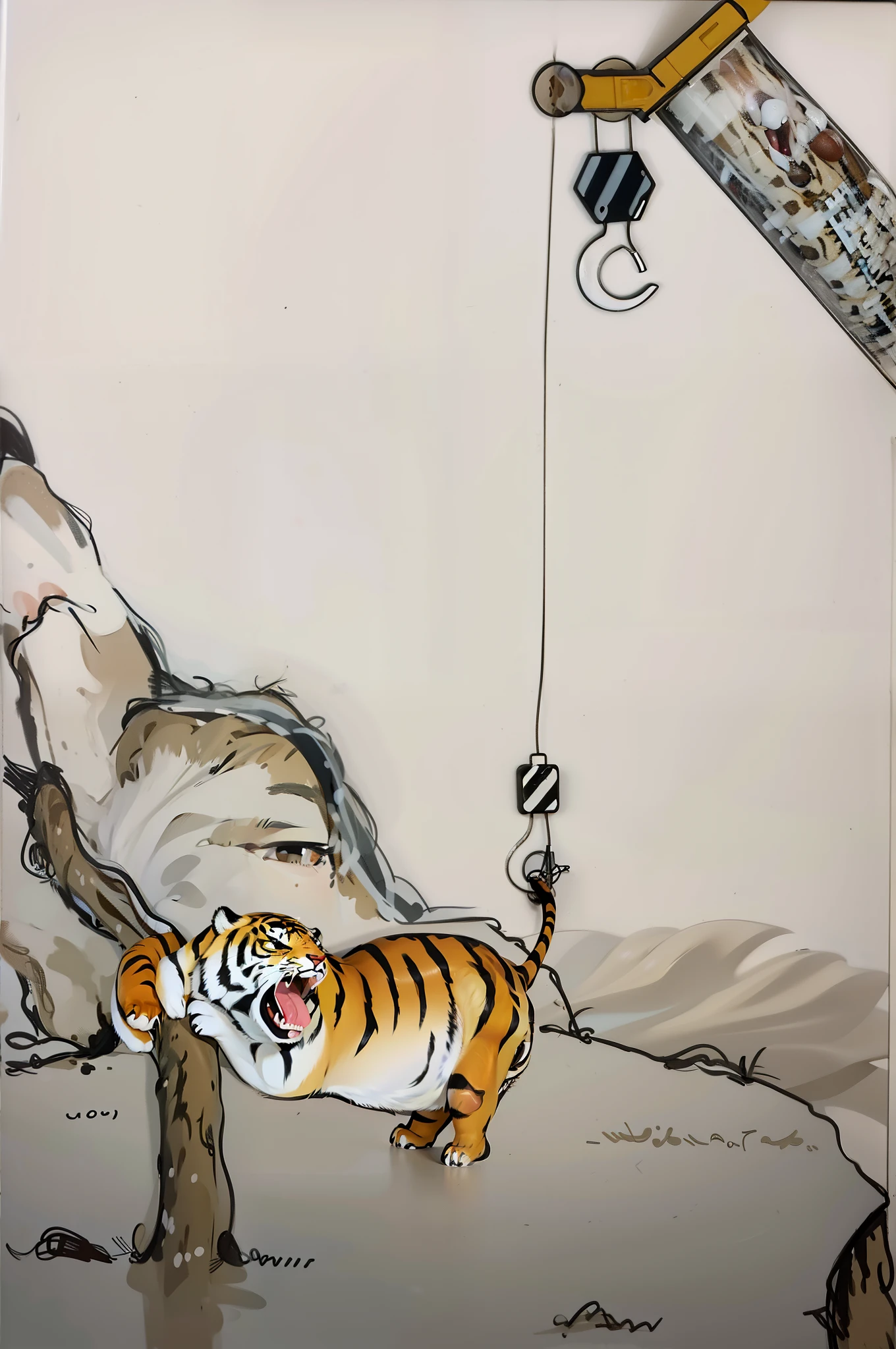 Facial panic,The mouth is wide open,An exaggerated expression,tiger,Open your eyes wide open,Clear facial features,