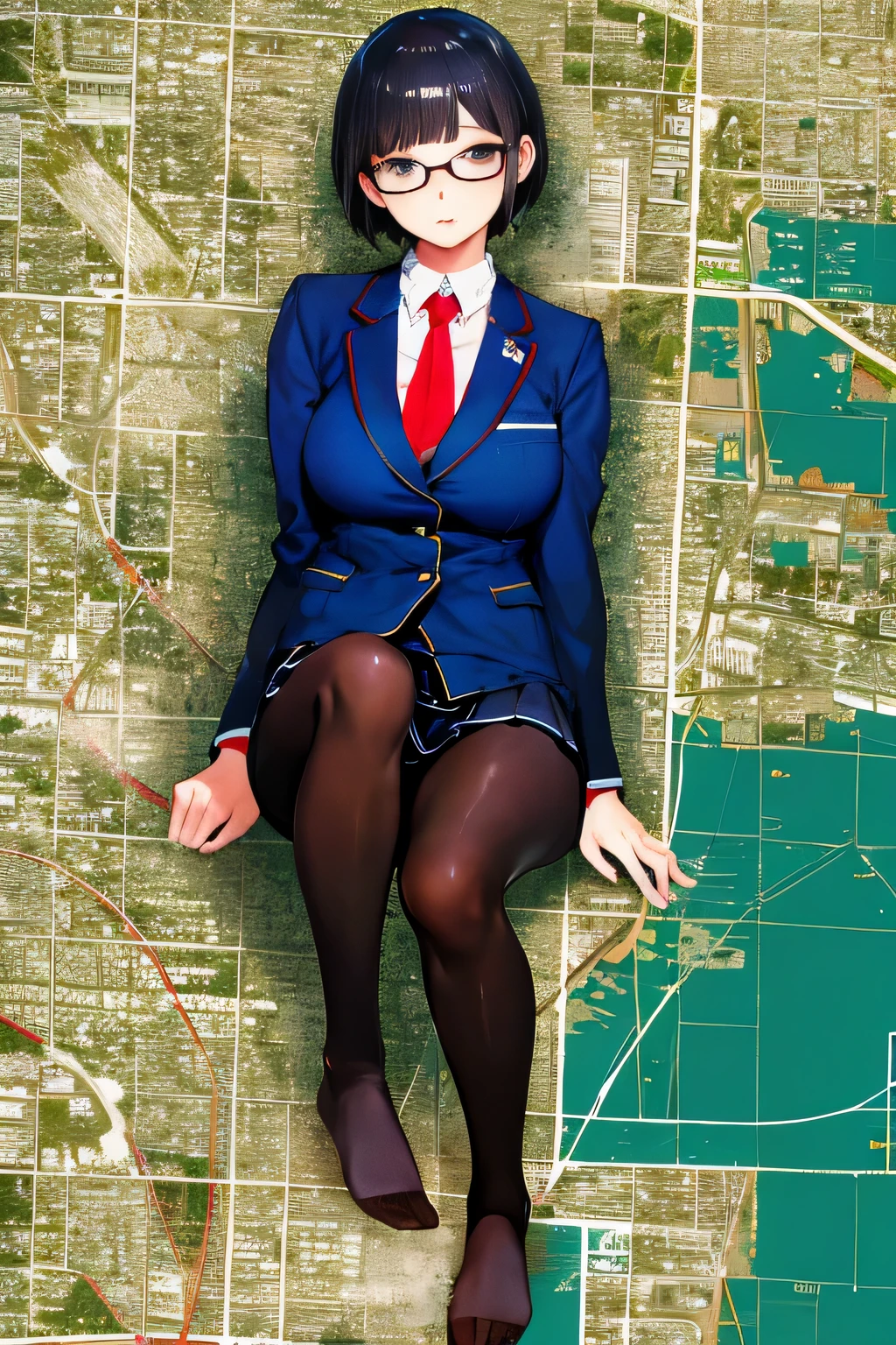 Futanari, Giantの芸術, 非常に詳細なGiantショット, Giant, short hair, A high school girl who is much bigger than a skyscraper, wearing rimless glasses, big breasts, big ass, navy blue blazer, red tie, mini skirt, black pantyhose, pantyhose barefoot, Steam comes out from the soles of the feet, Futanari, No balls, Big cock, very small metropolis, miniature metropolis, crush the big city, full body description, GTS, ギガGiant, Stomping City, crash city, Small town, micro city, High resolution, highest quality, masterpiece,