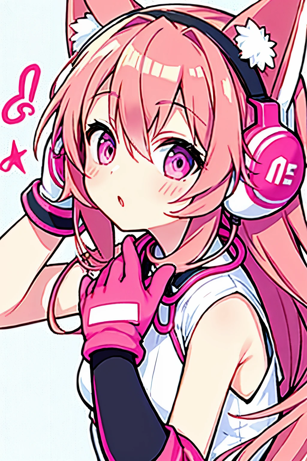 high resolution、anime、pink、has ears、Wearing headphones、Wearing gloves、whole body