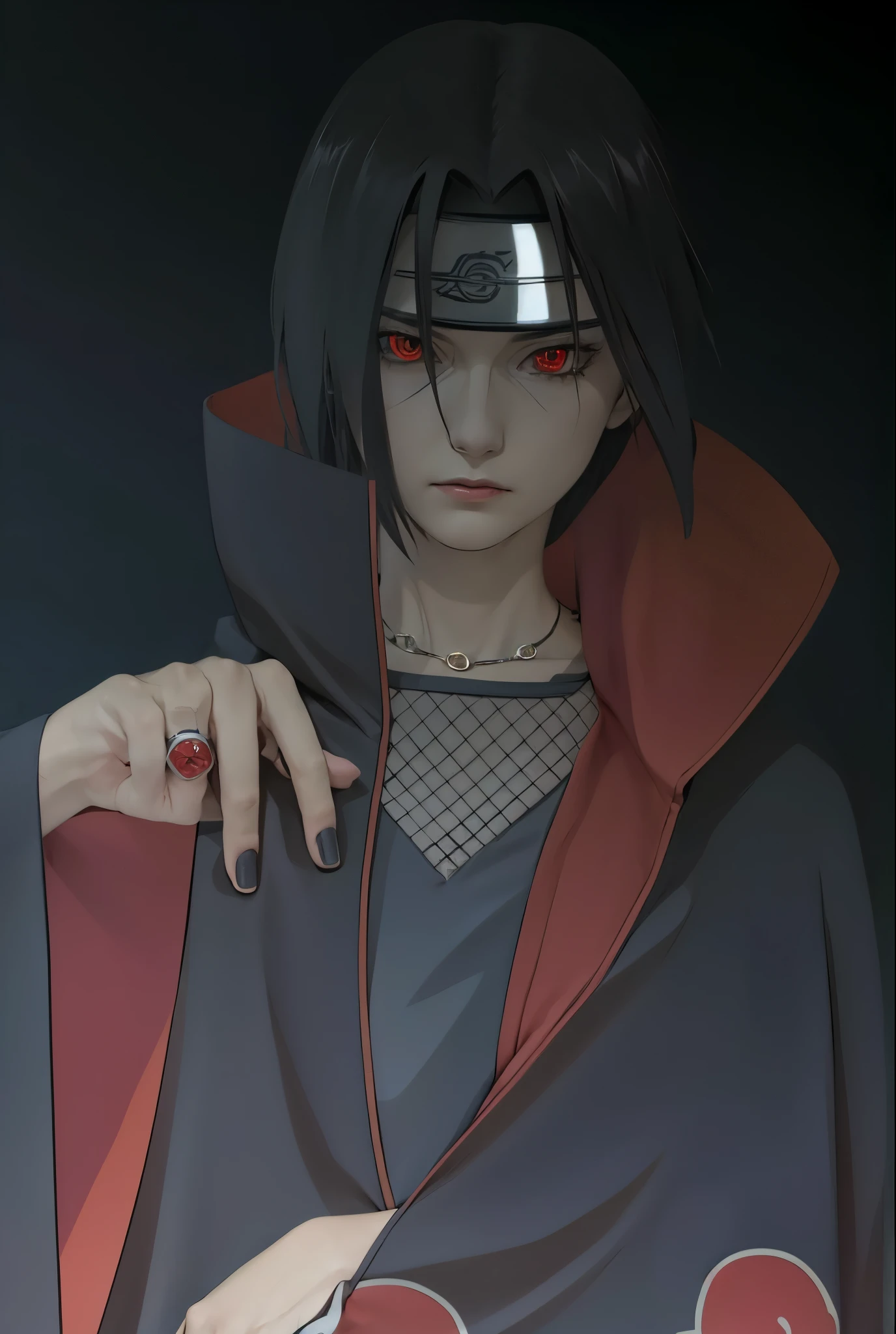 Masterpiece, Extremely Realistic, cinematic, UHD, 8K, Extremely Detailed, depth of field. Detailed face, detailed eyes, best photography, Uciha Itachi, Akatsuki. 1 Japanese man, handsome, vibrant scene. 