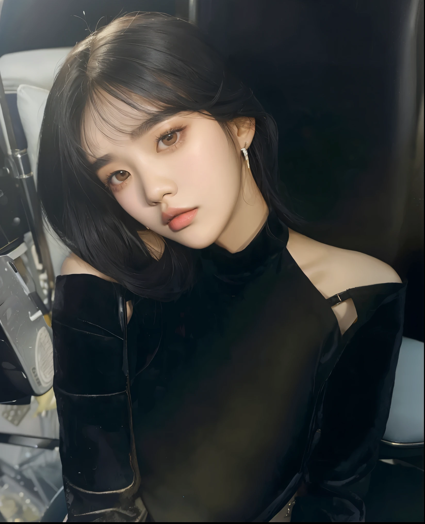 there is a woman that is sitting down in a chair, she has black hair with bangs, jinyoung shin, sun yunjoo, portrait of jossi of blackpink, lee ji - eun, lee ji-eun, heonhwa choe, bae suzy, jaeyeon nam, hwang se - on, lalisa manobal, with bangs