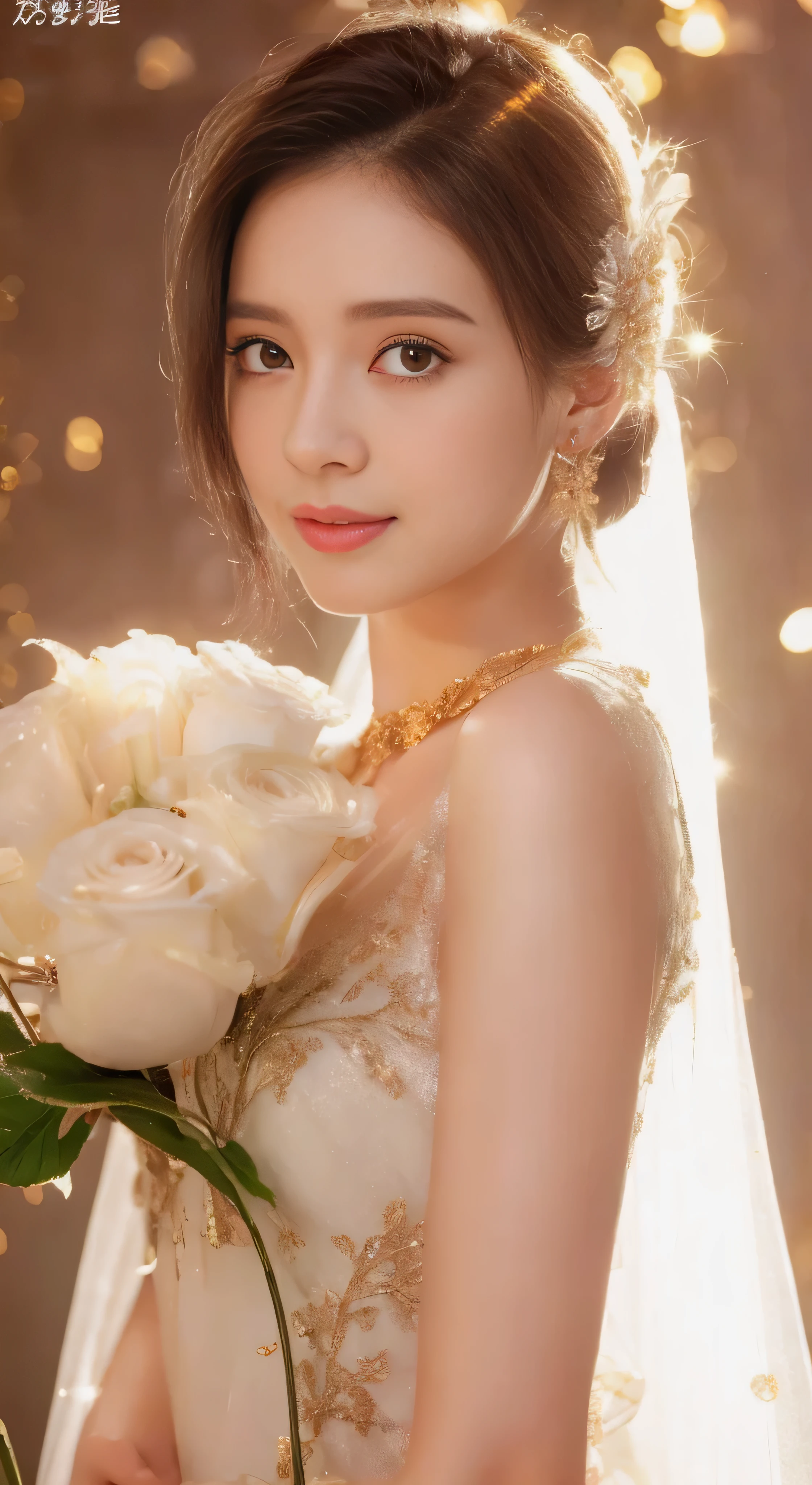 castle in the distance、face is in front、look at the camera、profile、8K、real photos、ultra high resolution, master parts, highest quality, ticker , cinematic images,nice girl、Ann、16 only、Annグロサクソン、double eyelid、droopy eyes、very big eyes、eyes are purple、dark eye shadow、lips are very thin、The tip of your nose grows beautifully.......................................................、small nose,,,,, very detailed , silver hair、straight short hair、smile、 sweet expression 、)、very clear shadows , jewelry , fine eyes, extremely difficult, shiny skin , パーフェクトブリリAnnト, perfect sentence, dramatic shadow、white tiara on head、gold necklace around neck、White aristocratic dress with gold embroidery、glass high heels、angel wings