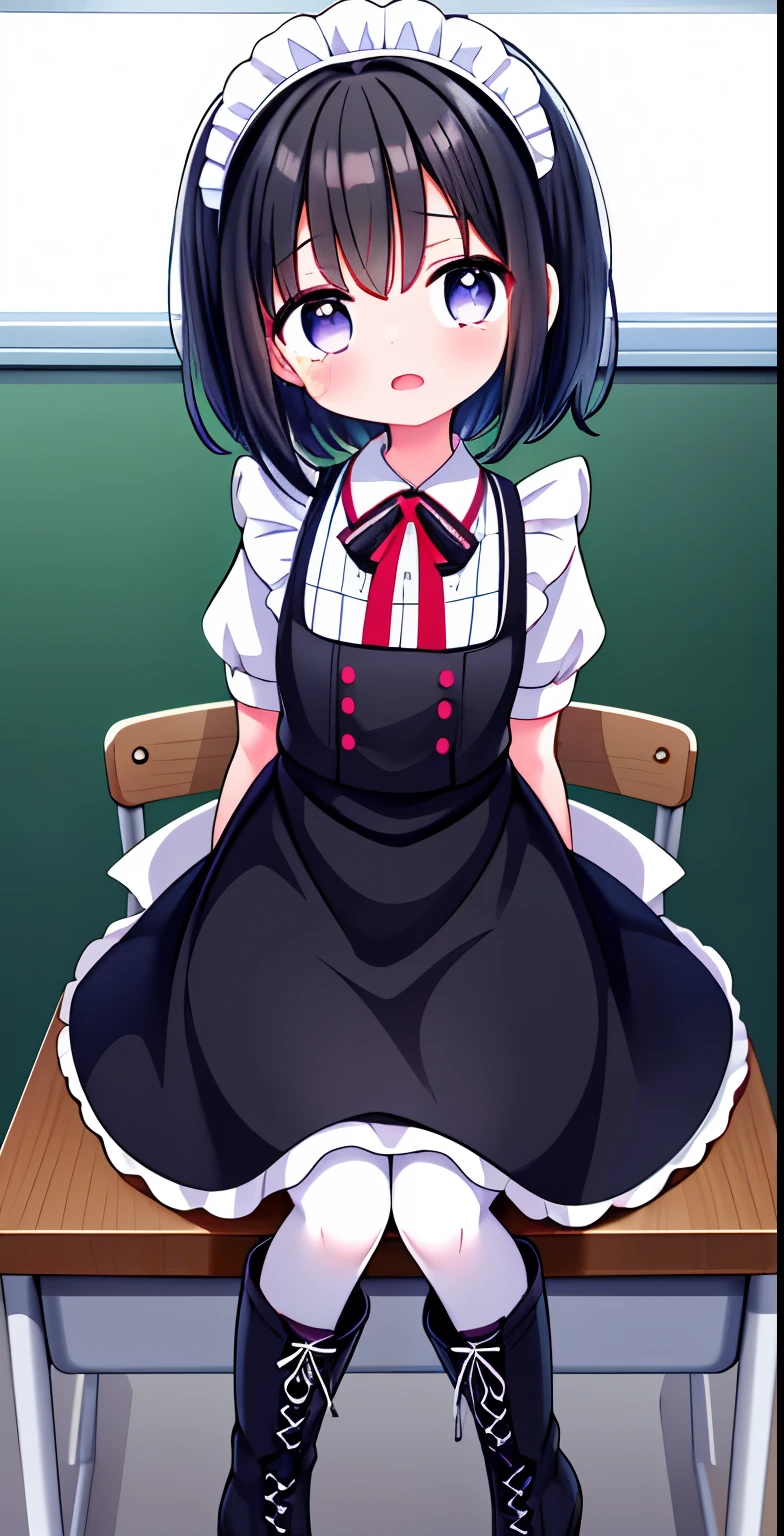 high school girl、Black Hair、Bobcut、日本のhigh school girl、high school girlの制服、Became a cow、Huge breasts、On all fours、(Cow body:1.2)、Milking machine