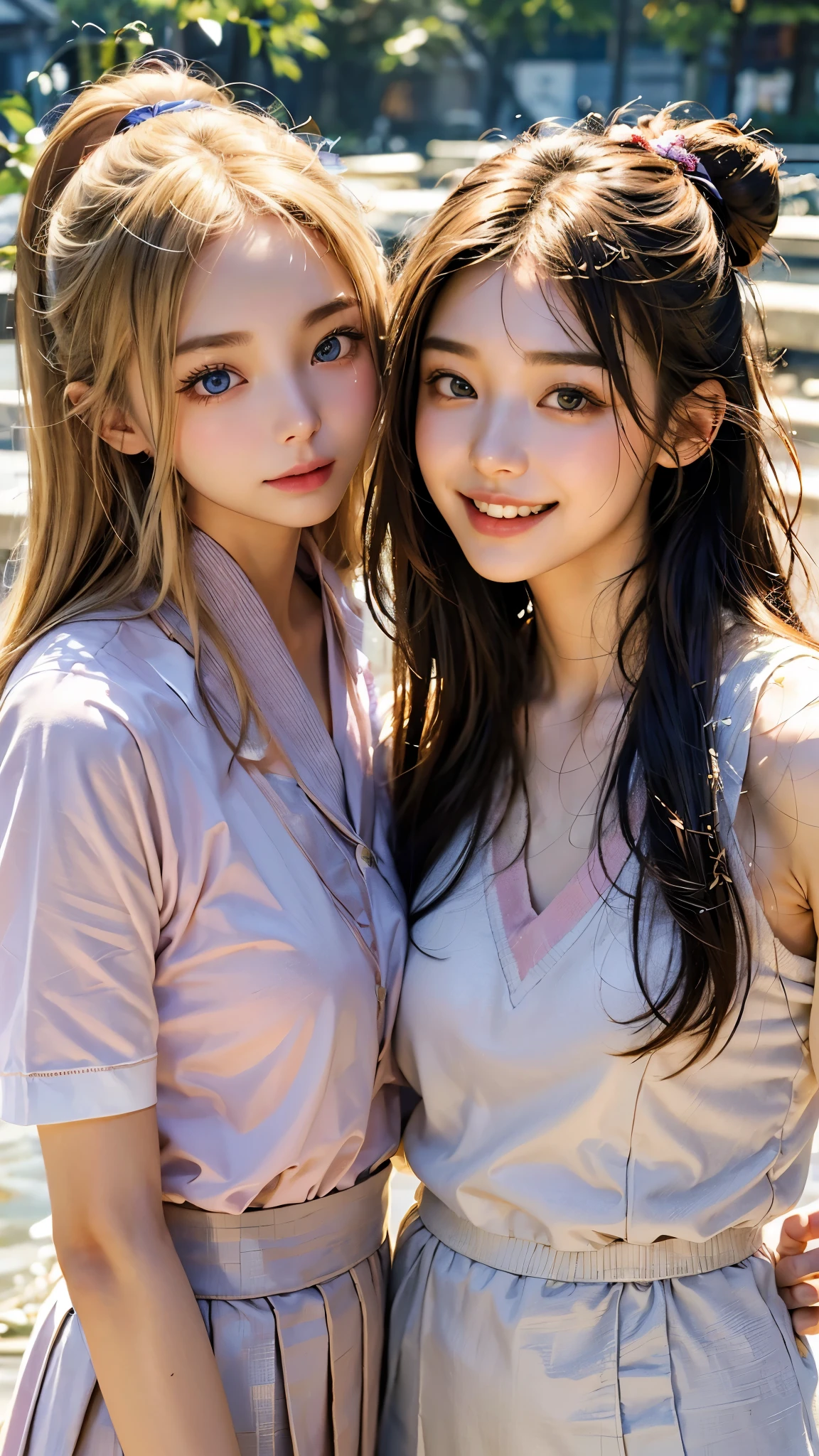 Around 20 years old、japanese women、Beautiful woman、Blonde straight long hair、beautiful hair、detailed face、fine eyes、detailed face、fine skin、real skin、((pajamas、Canadian pattern long cardigan))、autumn hospital、Hospital garden、big ginkgo tree、((light blue eyes))、wheelchair、gentle smile、