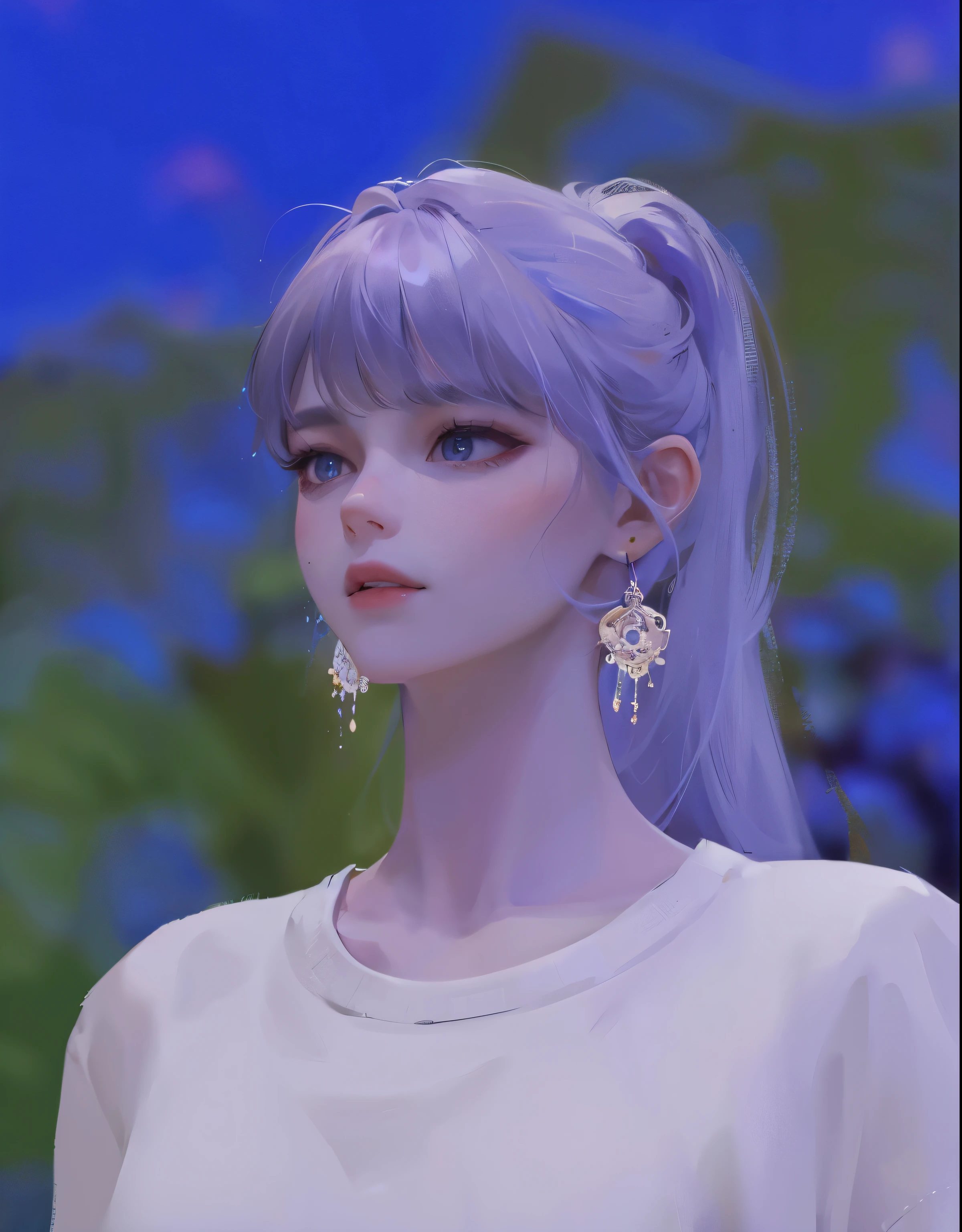 ((masterpiece,best quality)),(1 woman, alone:1.1),beautiful and delicate eyes, vivid, sky, flower, earring, high quality, 4K, best quality, masterpiece, ultra high resolution