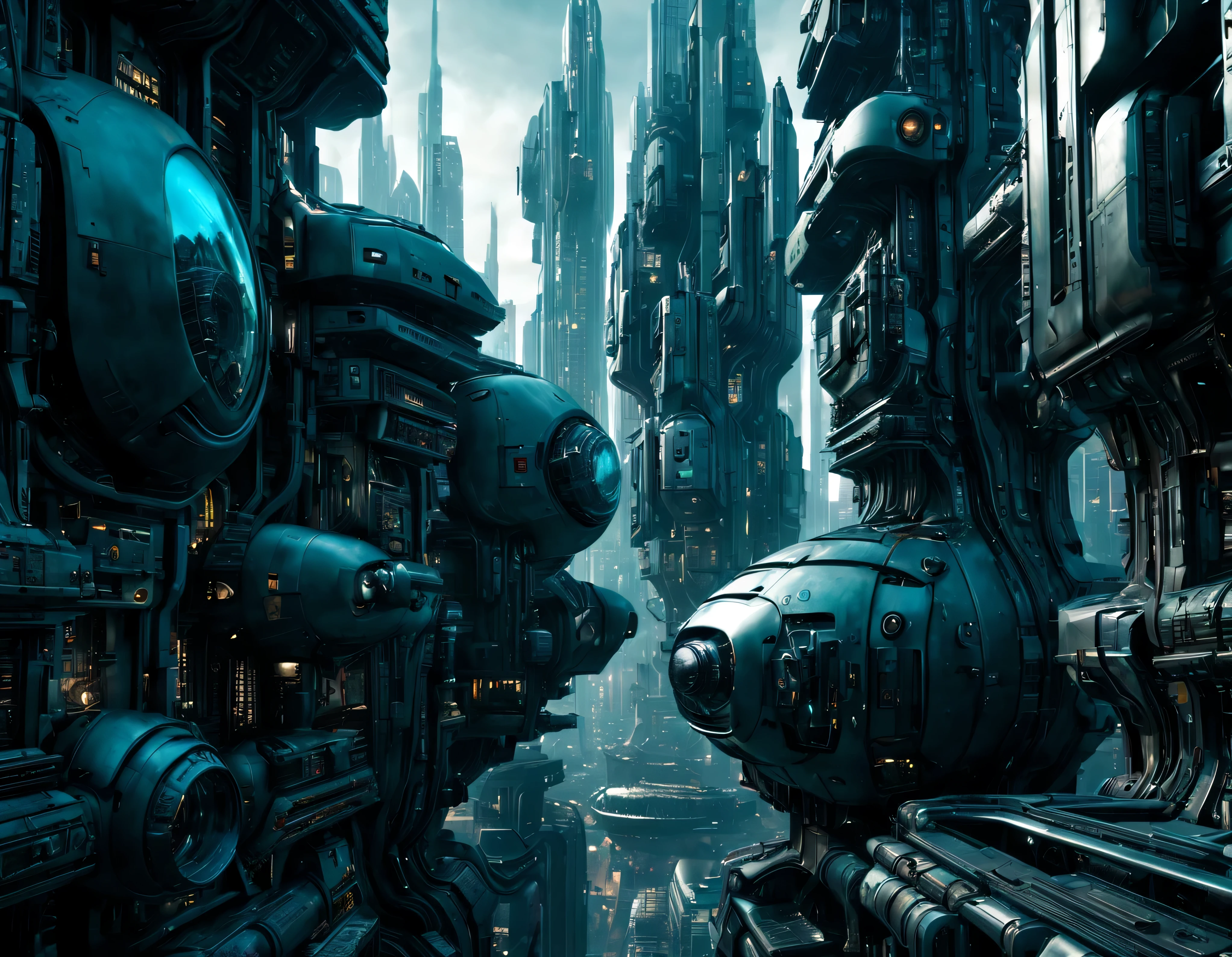 street of an extraterrestrial alien melalopolis with futuristic and technological architecture in its metal and glass conglomerado de buildings, some aliens walking around, ventanas iluminadas, all full of imagination, science fiction and (intrincados detalles de la maquina).imagen fotorrealista, Maximum sharpness, calidad 8k.(obra maestra de calidad superior). 3D. cyberpunk, century XXV technology