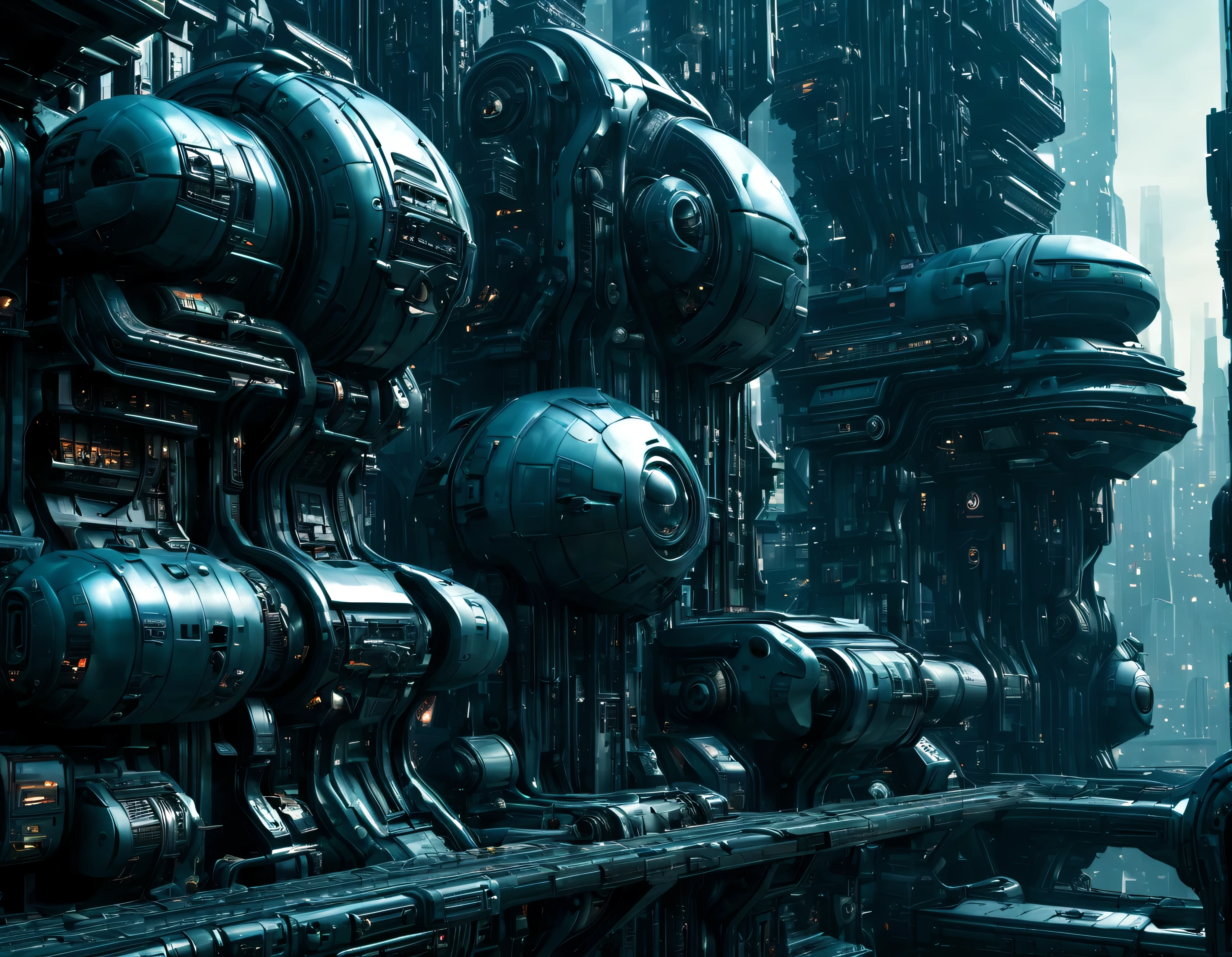 street of an extraterrestrial alien melalopolis with futuristic and technological architecture in its metal and glass conglomerado de buildings, some aliens walking around, ventanas iluminadas, all full of imagination, science fiction and (intrincados detalles de la maquina).imagen fotorrealista, Maximum sharpness, calidad 8k.(obra maestra de calidad superior). 3D. cyberpunk, century XXV technology