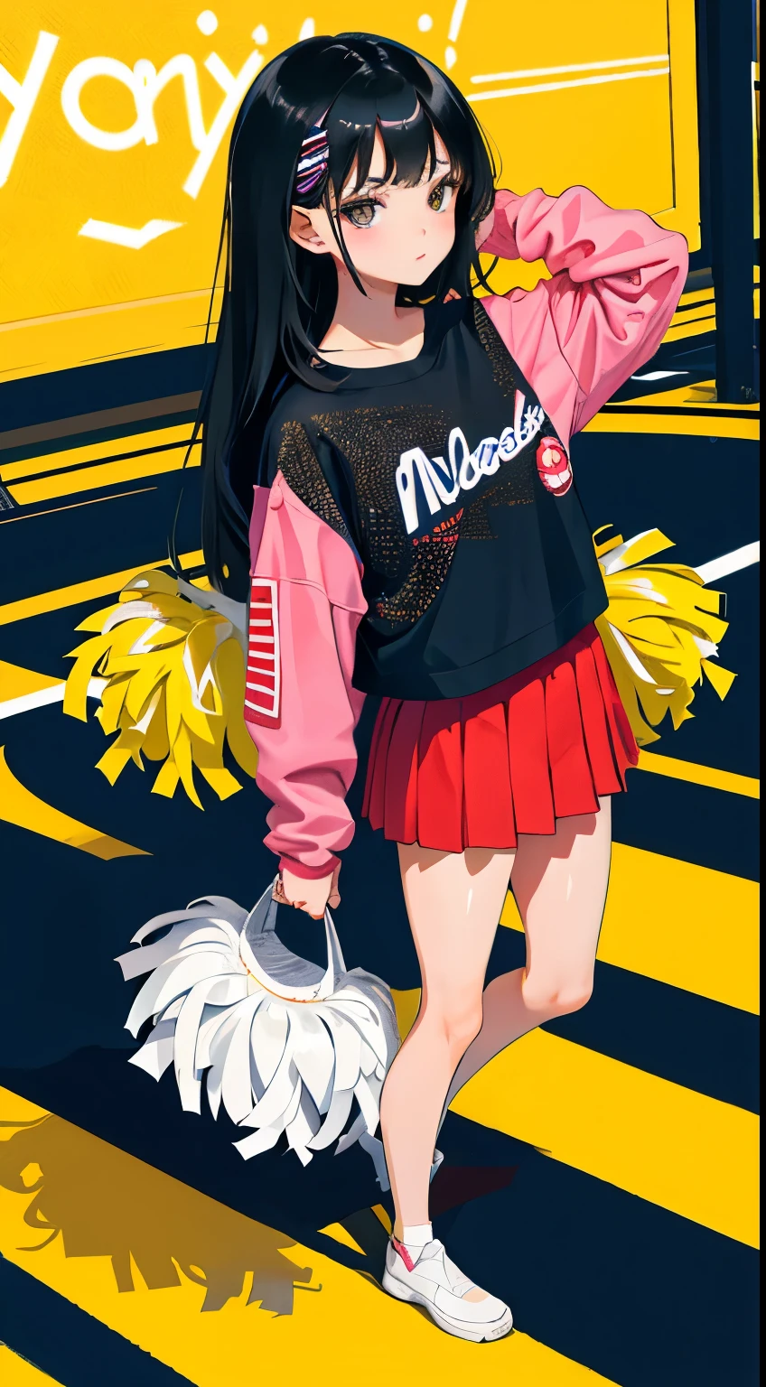 (short cute girl， young studeg delicate girl）,（masterpiece，Top quality)，cheerleader，long black hair