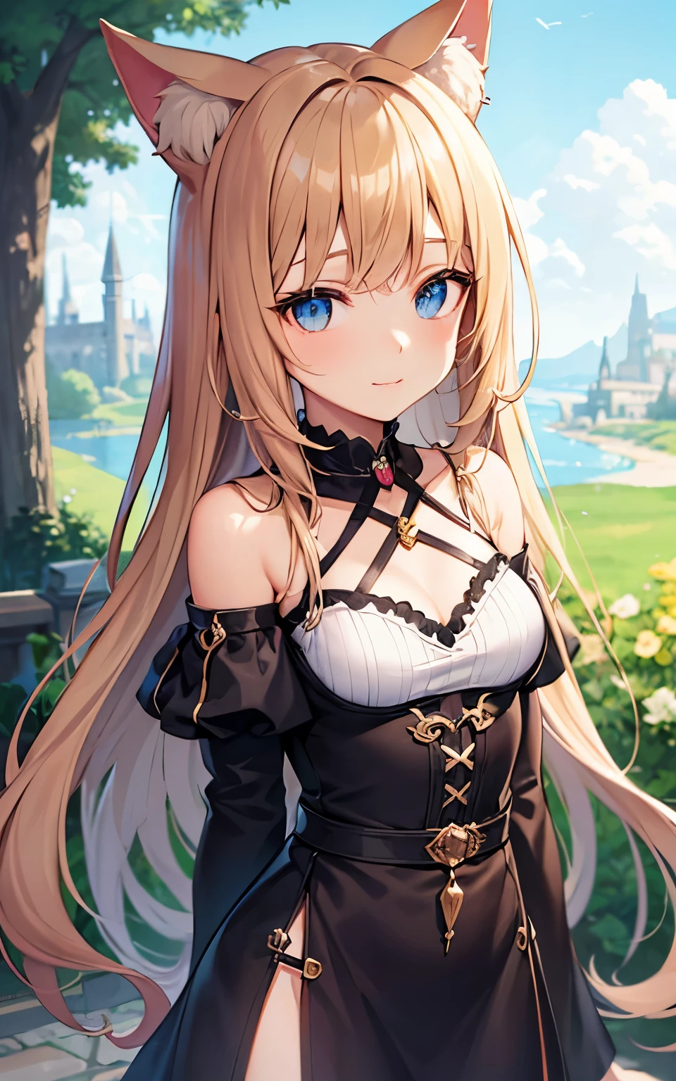 best quality, cute cat ears girl, Cute fantasy world lightly dressed, fantasy world, smooth skin,