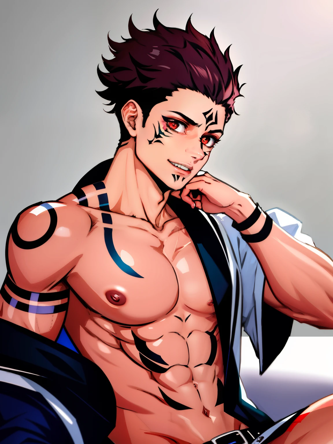 obra de arte, melhor qualidade, ultra-detalhado, textura, Olhos detalhados,8k, 1 menino, Sukuna, um homem com cabelo rosa e sem camisa, tatuagem_ryoumen, tatuagem_sobre_dele_face, tatuagem sobre body, olhando para o espectador, Piroca, penis, abdomen, olhos detalhados, rosto detalhado, (obra de arte:1.4),(melhor qualidade:1.4),(pele brilhante),realista, Brilhante, nesobre Luzs, noite, midnoite, CIDADE, Ciberpunk, Luz ,