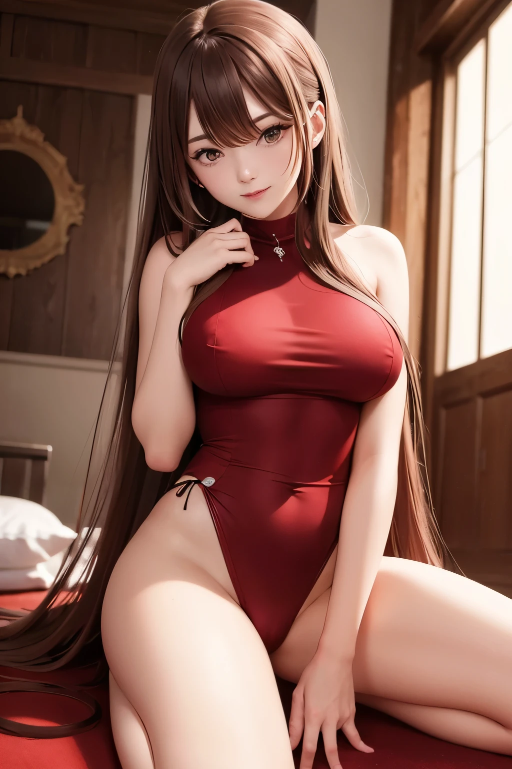 best quality, crimson image of a beautiful woman with no hail, art