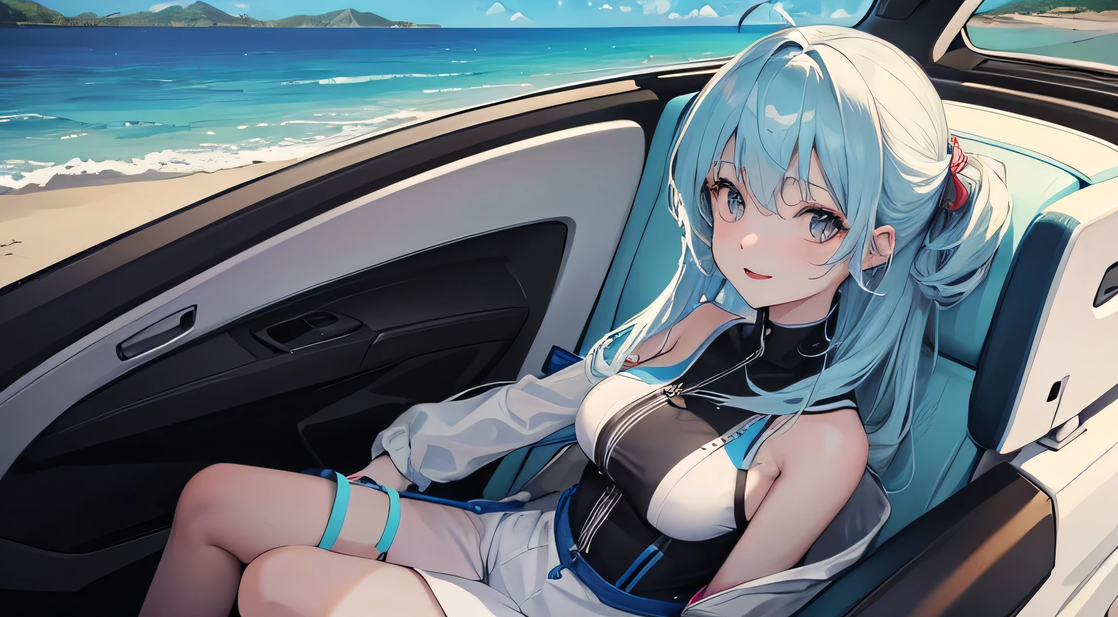 sensual、8K、4K、highest quality、High resolution: 1.2)、cute anime face、noise reduction、shining blue eyes、naked、naked足、young face、Animated eyes、brown long hair、(((big breasts)))、nude、Sit in the cockpit