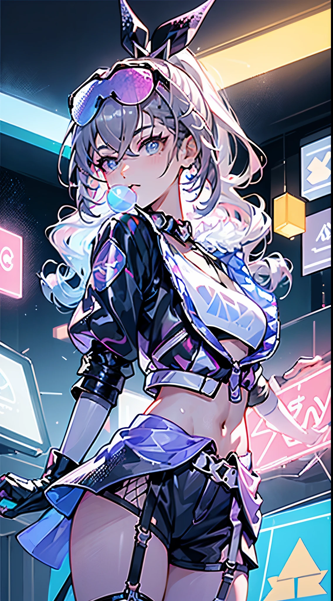 masterpiece, Highest quality, whole body, One girl, bangs, black choker, blush, bracelet, chest, choker, clothes The surrounding area waist, clavicle, Cowboy Shot, ear Earrings, Eyebrows visible through hair, Gradient Hair, Grin, fix, jewelry, Kogal, Long Hair, View Viewer, Earrings, Red eyes, ring, , smile, alone, street, null, cherry blossoms, petal,figure, (magazine:1.3), (cover-style:1.3), fashionable, woman, Vibrant, Pause, front, colorful, dynamic, background, element, have confidence, Performance, Holding, statement, accessories, Majestic, Coiled, The surrounding area, touch, scene, article, cover, bold, to attract attention, title, stylish, font, Catchy, Heading, big, impressive, Modern, trend, concentrated, fashion,((masterpiece)), Highest quality, Absurd, Super detailed, Holographic, Cowboy Shot, ダイナミックなPause, Golden Ratio, Very cute girl, Mature Girls, Very beautiful, Super beautiful asian girl with super beautiful purple eyes, Very beautiful hair, Shiny skin, High Ponytail, nice and sexy body, Slim and delicate body, Perfect body, Cute Panties, Fox Headset, Get your picture taken in a cute alien spaceship,naked,Big Breasts,Sexy