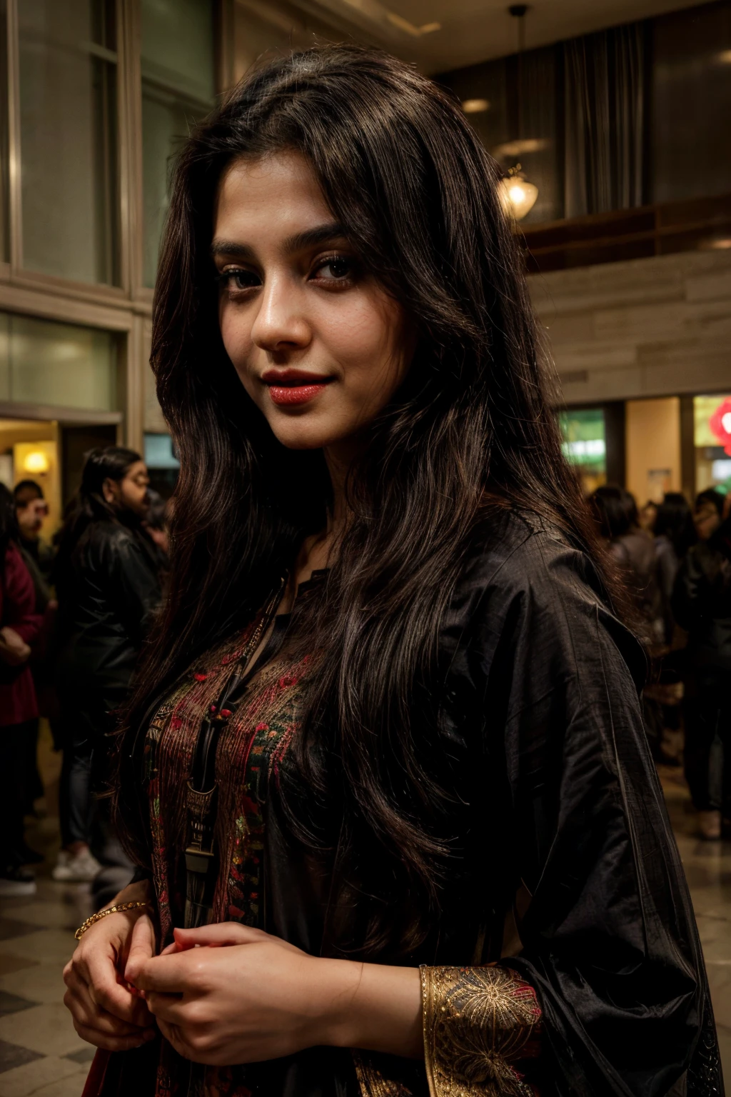 The Stable Diffusion prompt for the given theme "pakistani beautiful teenage girl, long black hair, red lips, fair skin, wearing shalwar kameez, shopping in a mall" can be as follows:
"(best quality,4k,8k,highres,masterpiece:1.2),ultra-detailed,(realistic,photorealistic,photo-realistic:1.37),portraits,vivid colors,long black hair,red lips, shalwar kameez,shopping in a mall,beautiful detailed eyes,beautiful detailed lips,extremely detailed face,(smile:0.9) lighting,background of a mall,"