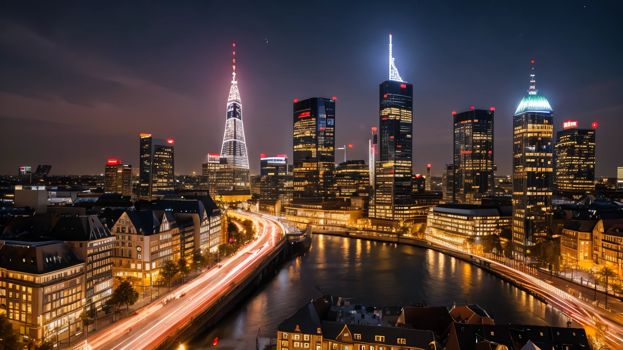 German cityscape at night during Christmas time