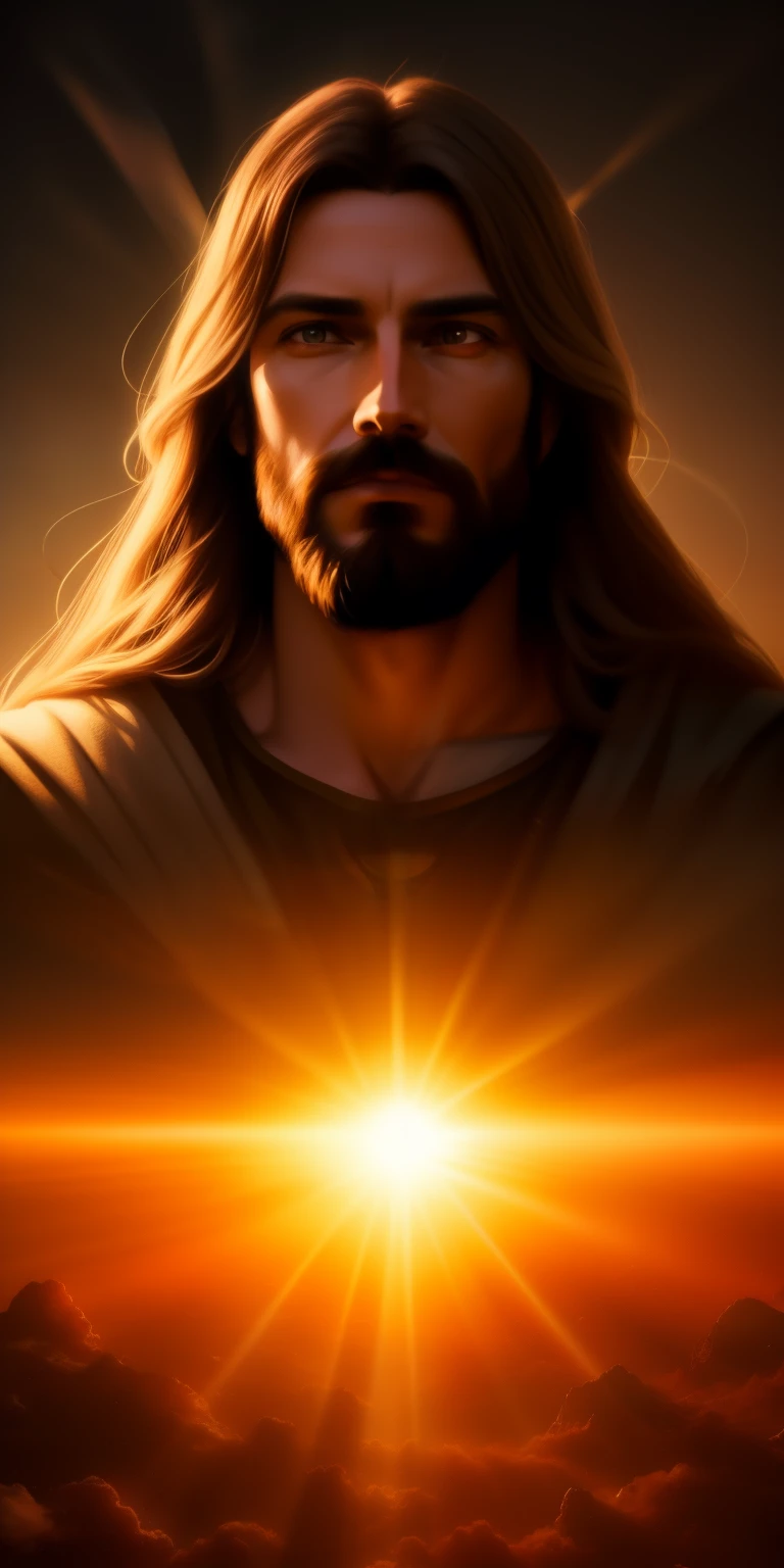 Highly detailed portrait of Jesus Christ sun divine halo, Money, unreal engine, art：mark lyden, Lost fish, r standard, global illumination, god&#39;s rays, Dense and complex environment, elden ring style