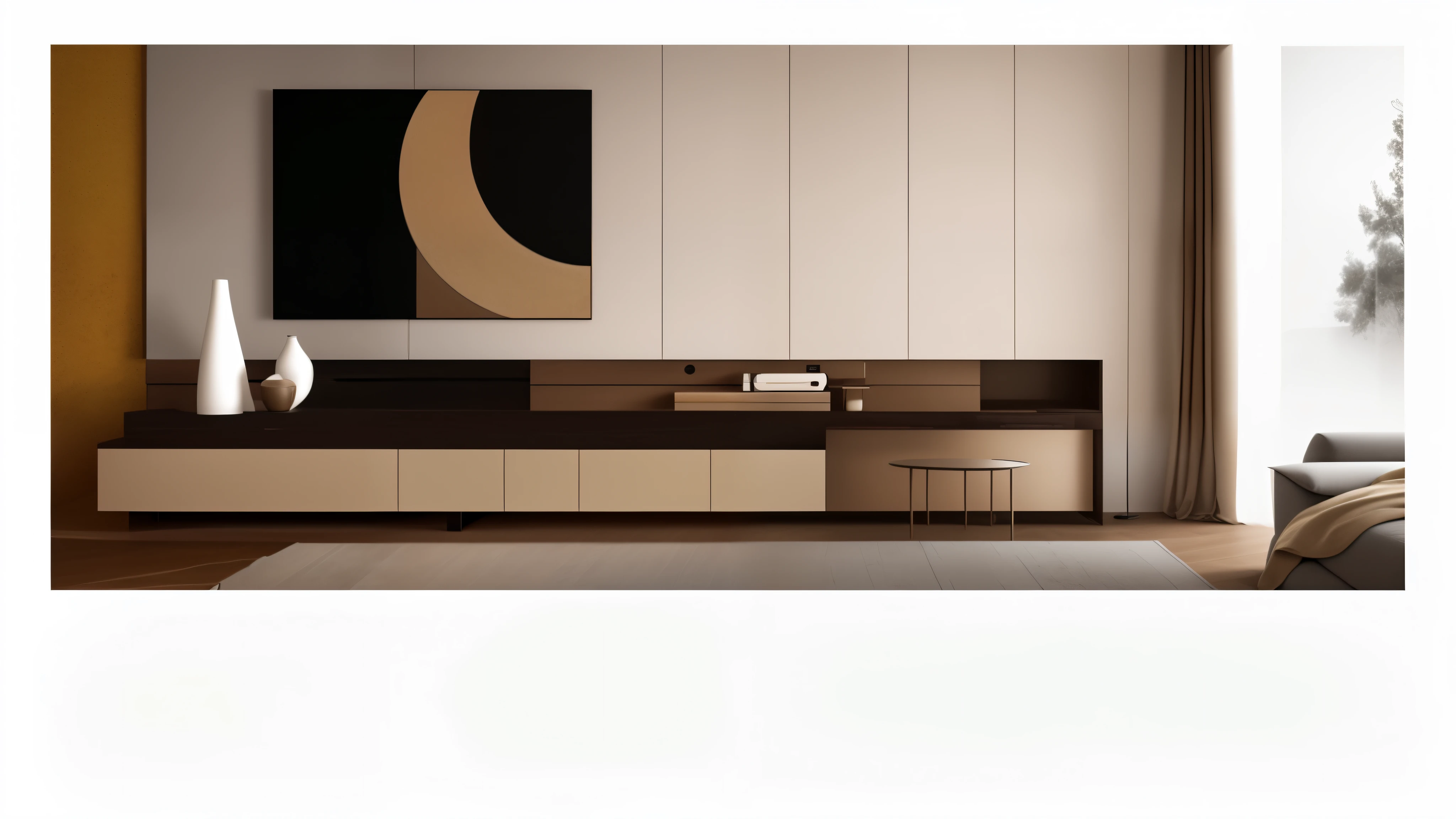 There is a photo of the living room,Features a sofa and table, minimally modern, modern gallery furniture, 2019, 2 0 1 9, unit, 2018, 2 0 1 8, Modern and simple, cabinet furniture, Modern and simple f 2 0, ocher, conceptual, Beige and dark atmosphere, elegant minimalism, album, Award-winning masterpiece