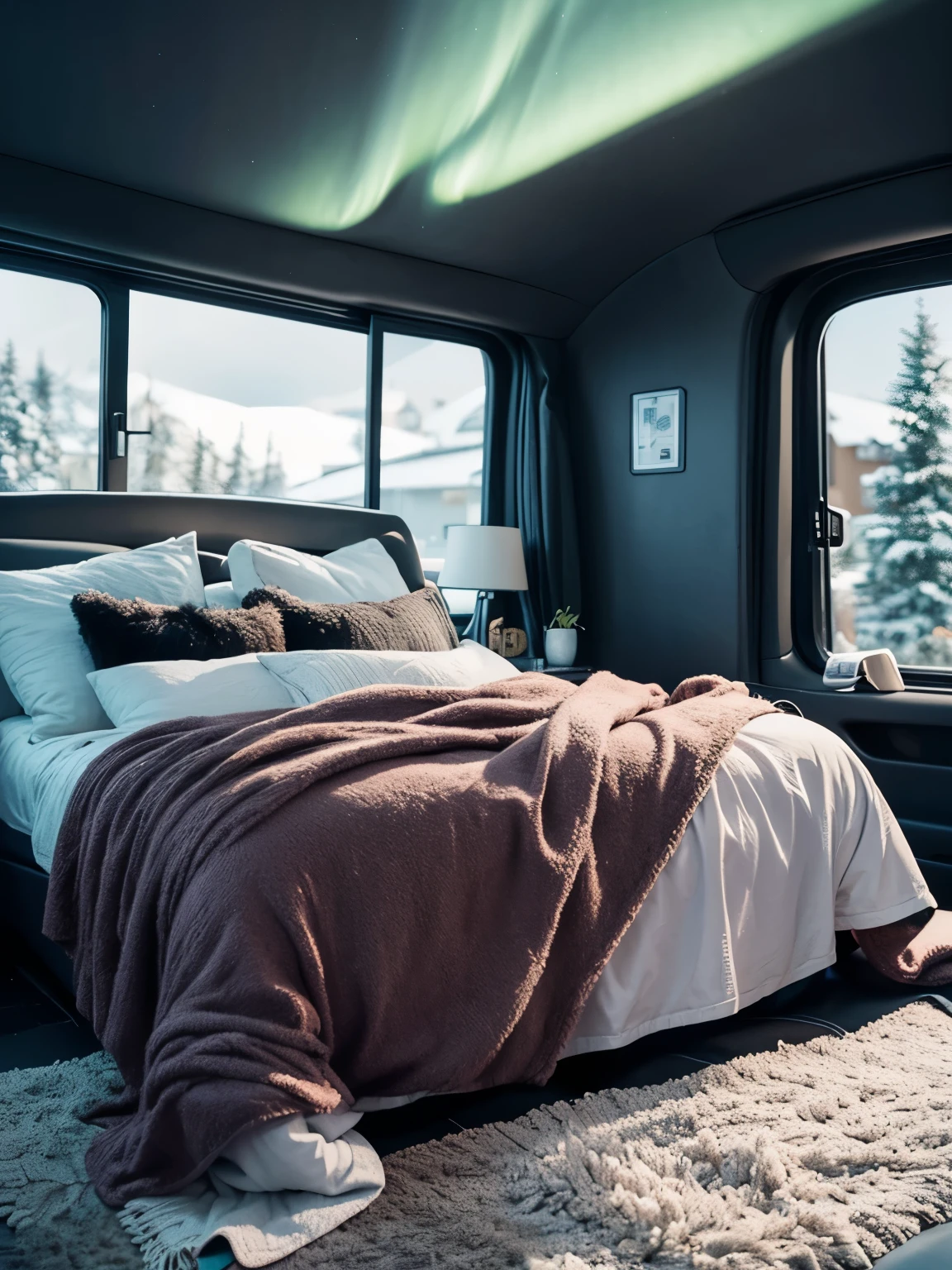 Bed, blanket, carpet