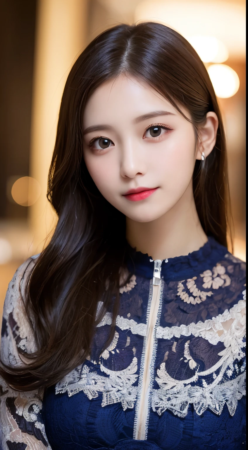table top, highest quality, shape, Super detailed, finely, High resolution, 8k wallpaper, 完璧なダイナミックな構shape, beautiful and detailed eyes, classy and gorgeous winter dress,straight hair,,natural color lip,smile,20 year old girl、cute、Sexy looking at camera,Always blur the background,perfect and beautiful face,Take only the face,beautiful and detailed face、slim face and style、Big eyes、elegant face、beautiful and detailed face、KPOP idol face、japan idol face、Big eyes、Top floor of high-rise hotel、blur background、Take a full body photo、Pose that uses the whole body