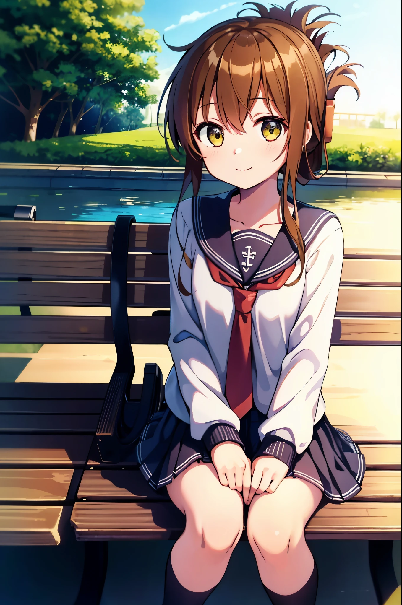 table top, highest quality, 8K_wallpaper, (beautiful eyes), ((cute)), cute, (Lovely), (晴れた日のTennis court),1 girl,,1 ,Standing next to the car,smile,close up of face、Portrait(((Tennis court)))(((tennis wear)))(((Sit on a bench and relax))),(masterpiece, best quality:1.2),illustration,8k,hd,1girl,solo,upper body,(portrait:1.2),brown_hair,folded_ponytail,brown_eyes,serafuku,long_hair,school_uniform,skirt,pleated_skirt,