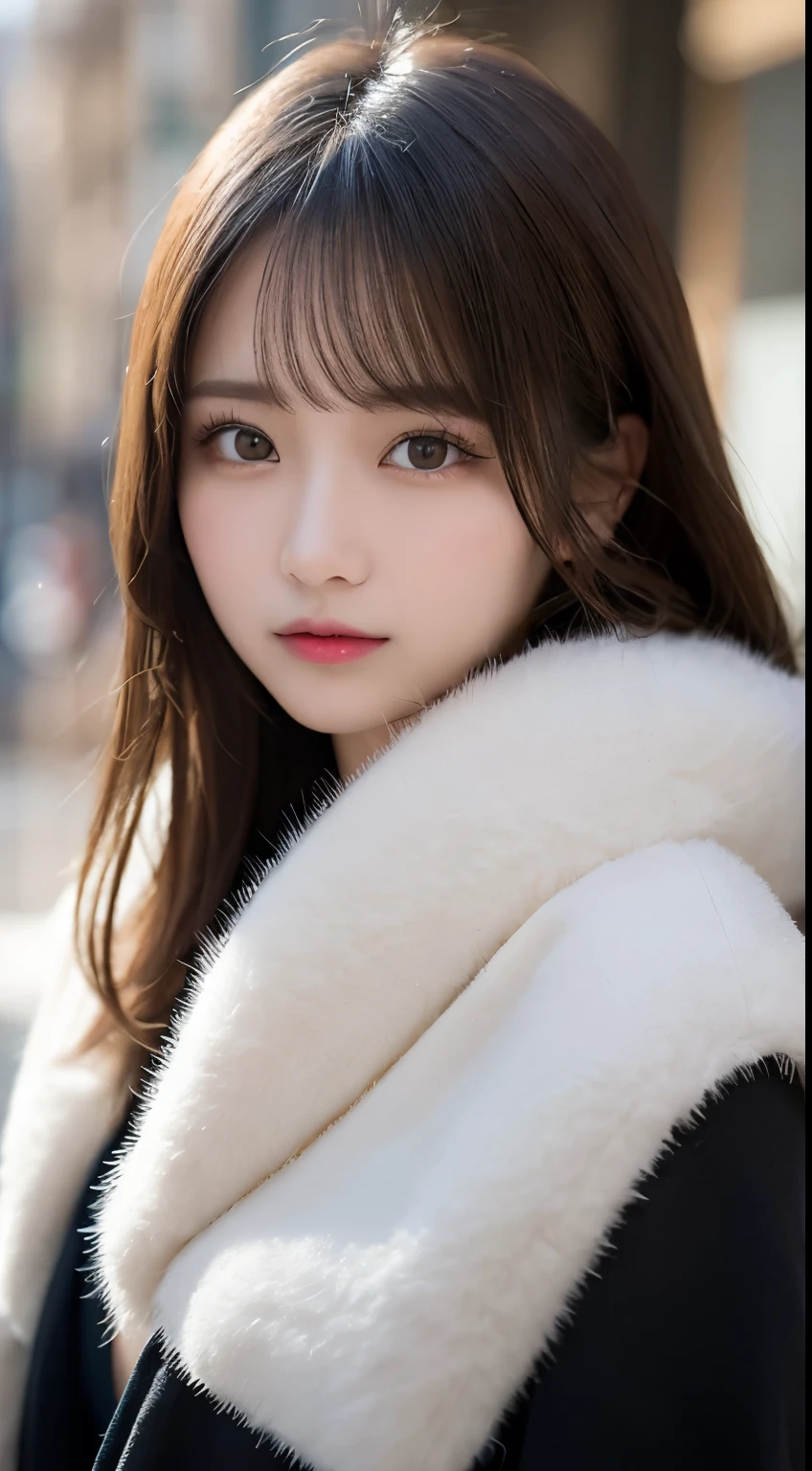 on the table, best quality, illustration, Super detailed, fine details, high resolution, 8k wallpaper, Perfect dynamic composition, Beautiful and delicate eyes, woman's stylish fluffy winter clothing,medium hair,Natural color lips for small breasts, Bold sexy pose、20 year old girl、Lovely、Sexy shot looking at camera,original photo