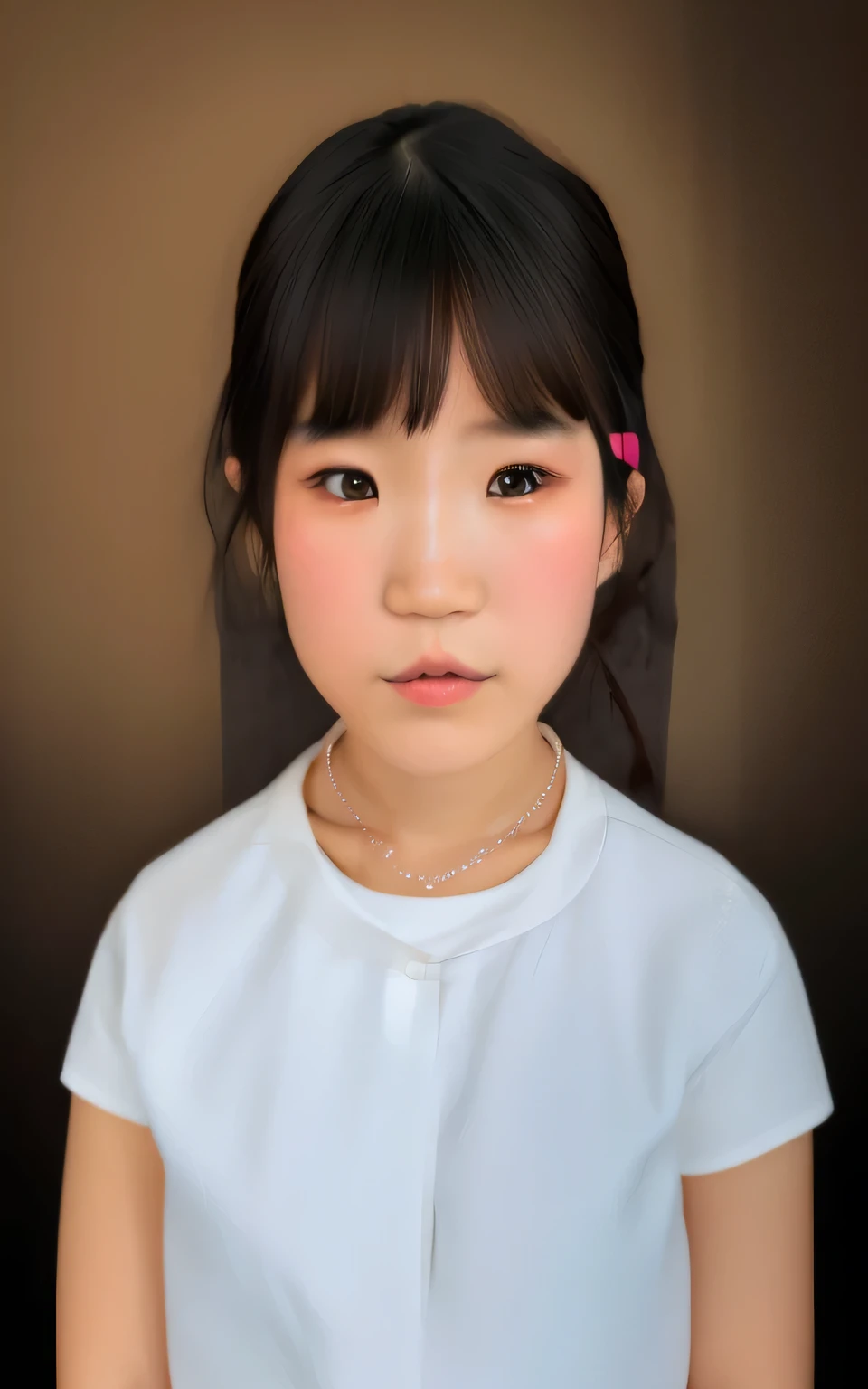 il y a une jeune fille avec un collier au cou, visage détaillé d&#39;Une fille asiatique, asiatique du sud-est avec visage rond, [ Art numérique ]!!, JeUne fille asiatique, peinture numérique de dessin animé, portrait réaliste en studio, portrait d&#39;une jeune fille japonaise, Portrait de jolie fille, Portrait d’une jolie fille, avec une expression de visage sérieuse, Portrait réaliste kawaii, Peinture numérique très détaillée