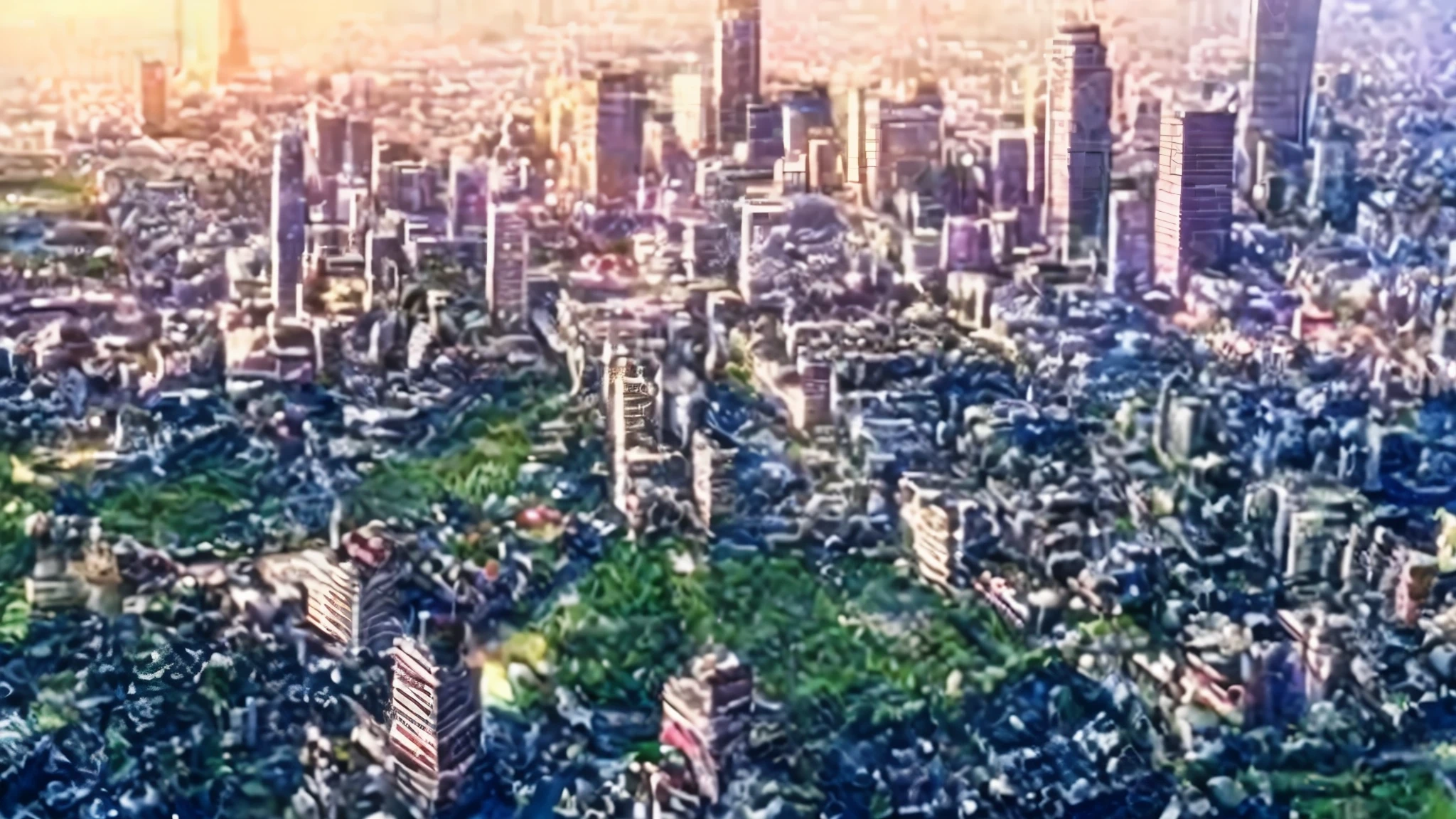 Close-up of a city with many buildings and lots of green grass, Studio Gribly Makoto Shinkai, makoto shinkai. — hour 2160, big!!!!!!!!!!!!, inspired by makoto shinkai, garden, bird's eye view, anime. by makoto shinkai, by makoto shinkai
