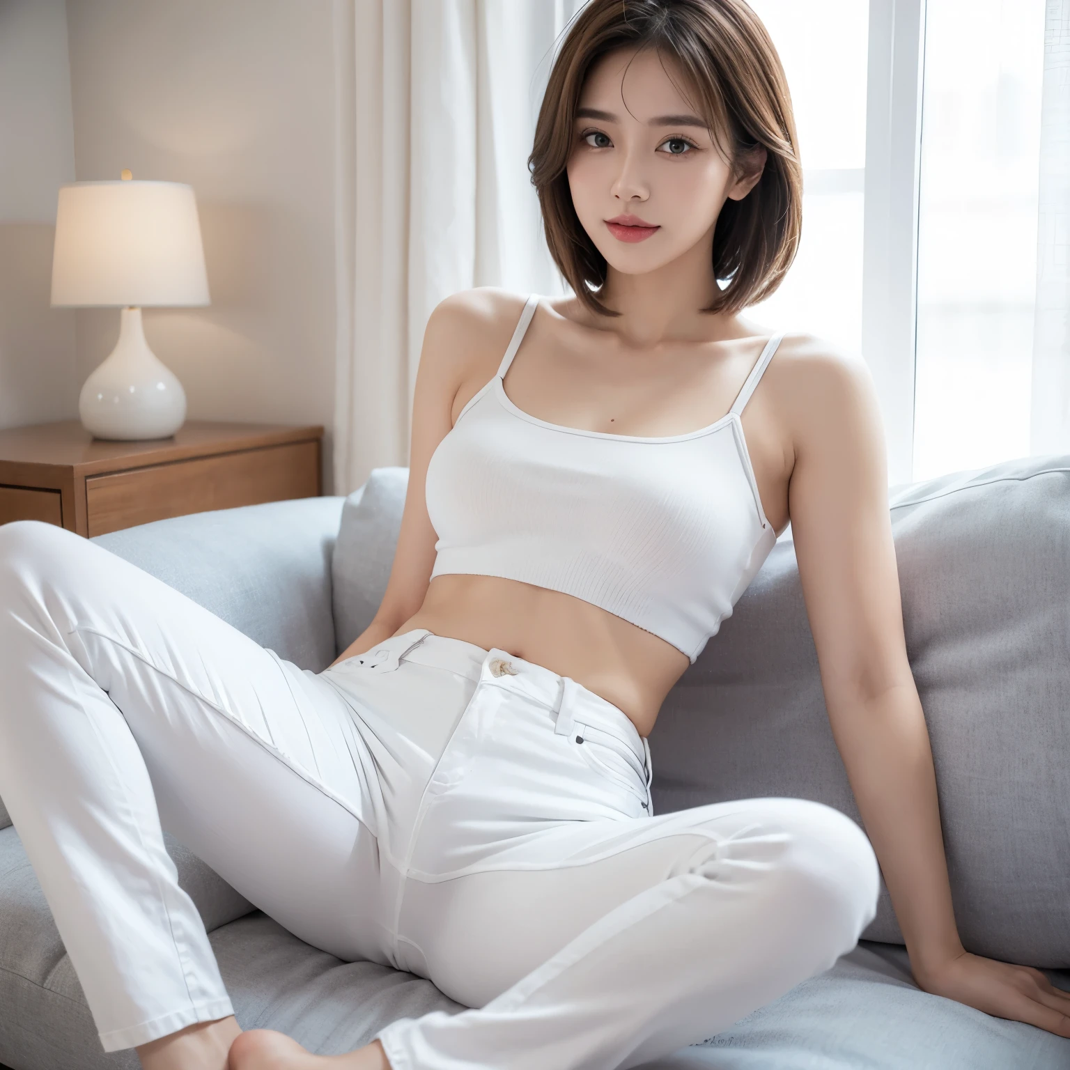 Woman wearing white underwear and jeans